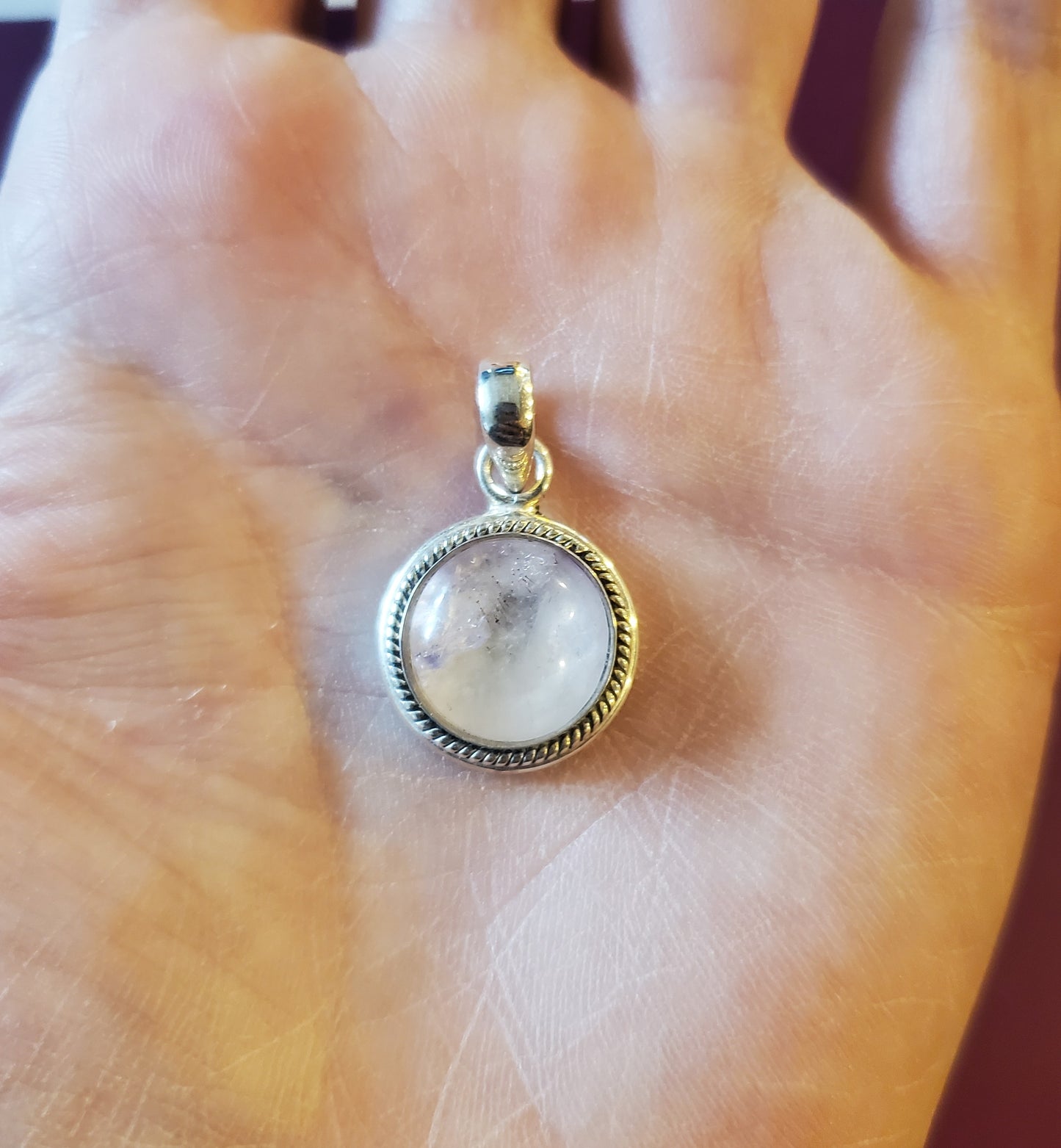 Amethyst with Hematite Inclusions Pendant, Sterling Silver Jewelry, 12mm Round Gemstone Cab