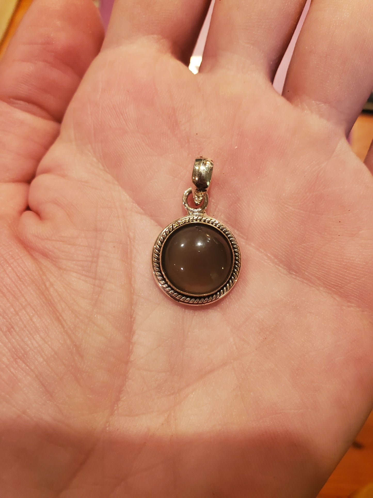 Rainbow Obsidian Necklace Pendant, 12mm Round Cab, Silver Setting