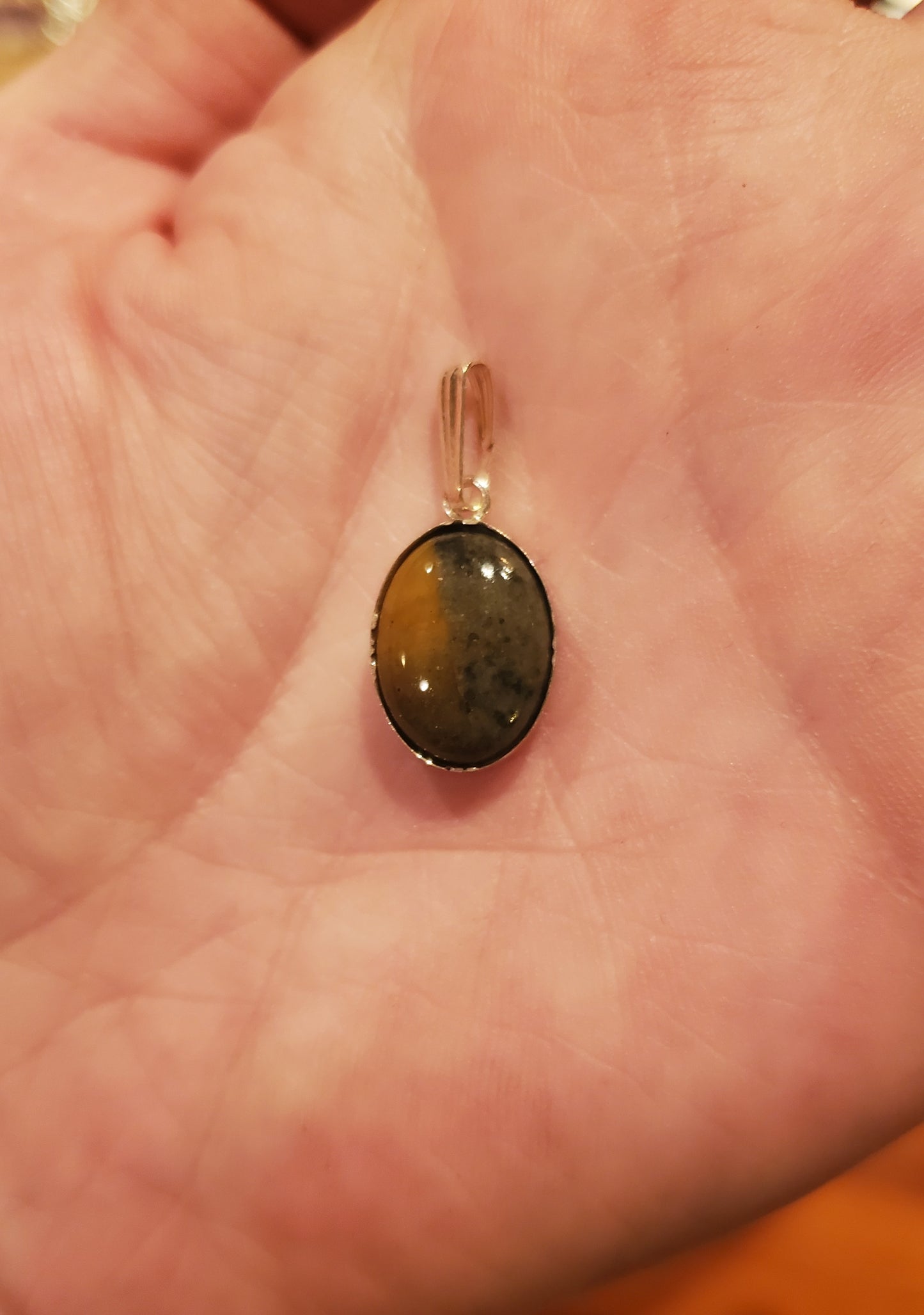 Montana City Jasper and Sodalite Necklace Pendant, 14x10mm Cab, Silver Setting