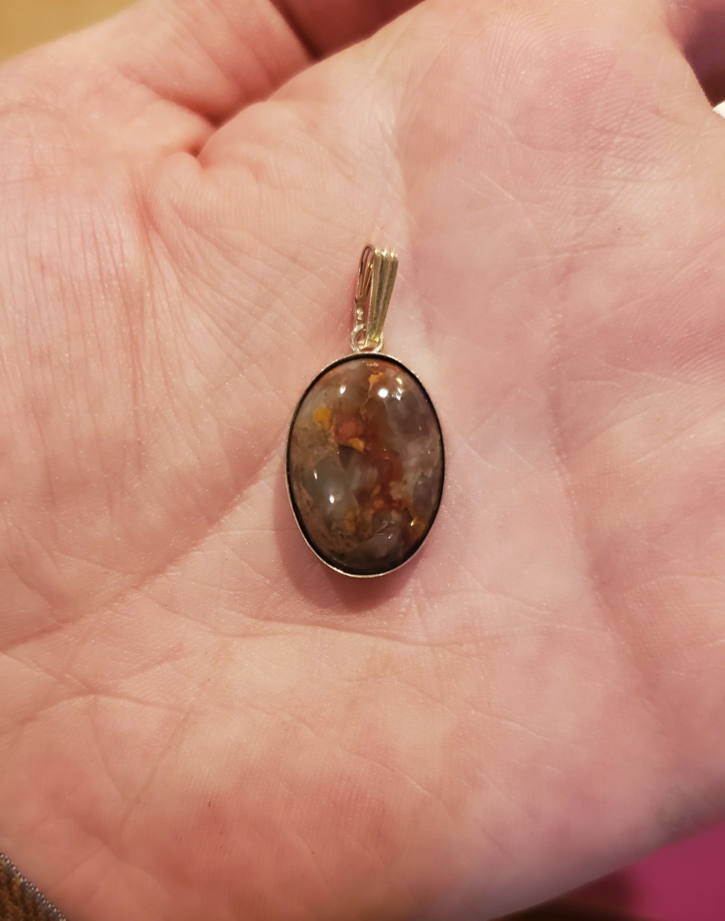 Blackfoot River Jasper Necklace Pendant, 18x10mm Cab, Silver Setting