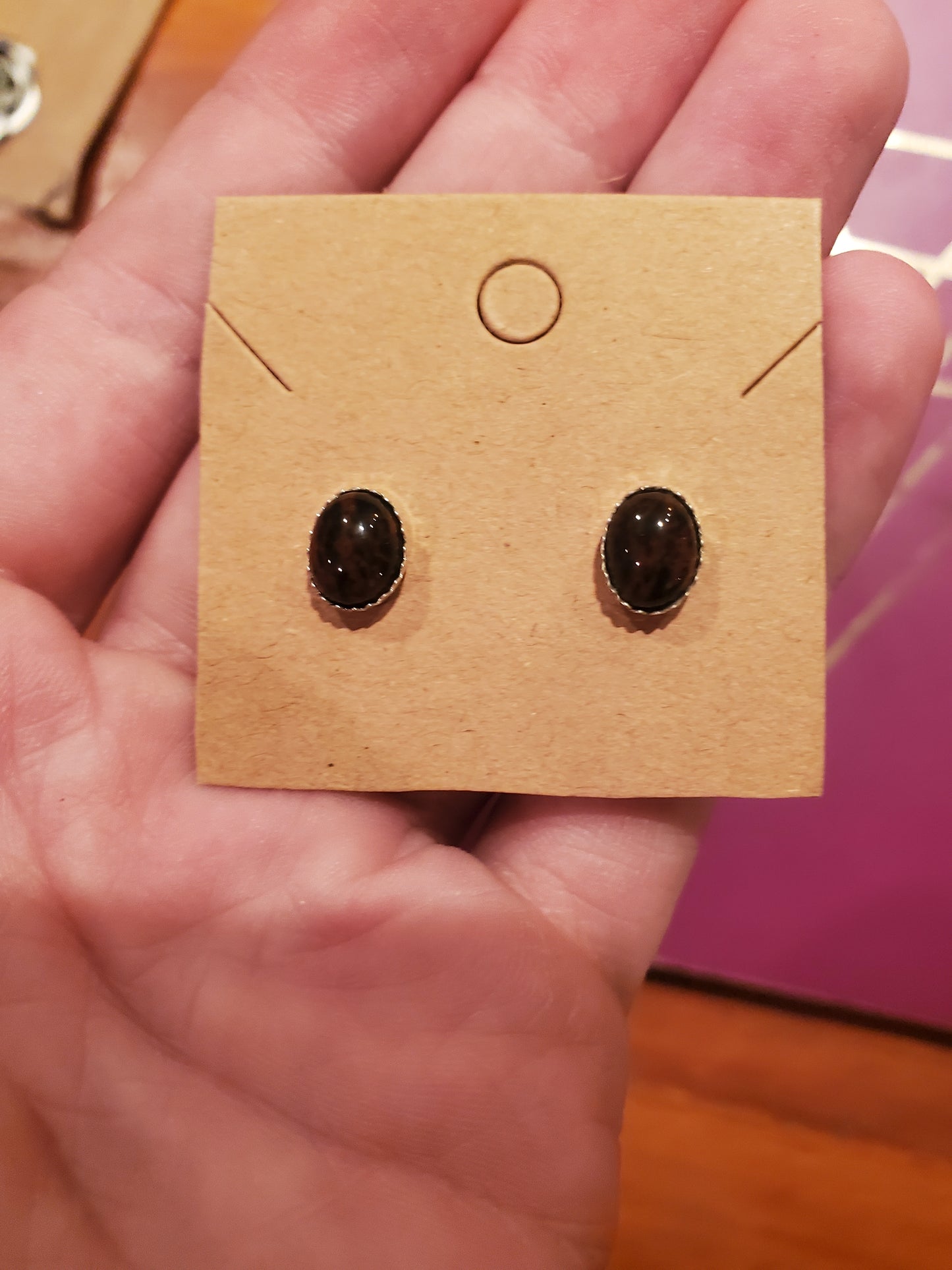 Mahogany Obsidian Earrings, 10mm Cabs, Silver Settings