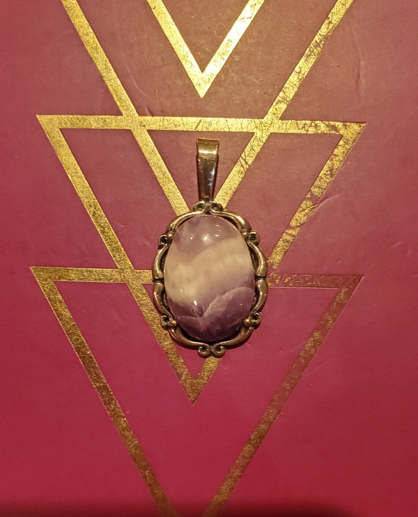 Banded Amethyst Necklace Pendant, 18x13mm, Silver Setting