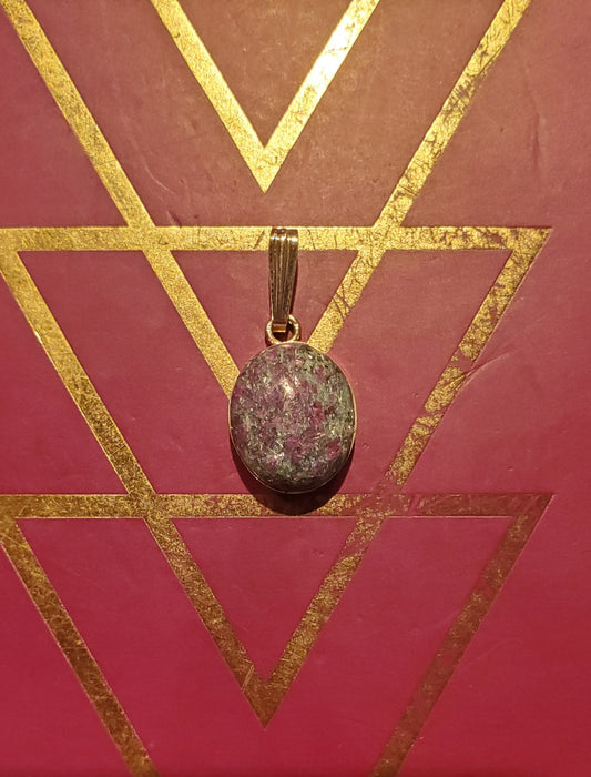 Ruby and Sapphire in Kyanite Pendant - Silver Setting, 12x10mm Oval Cab