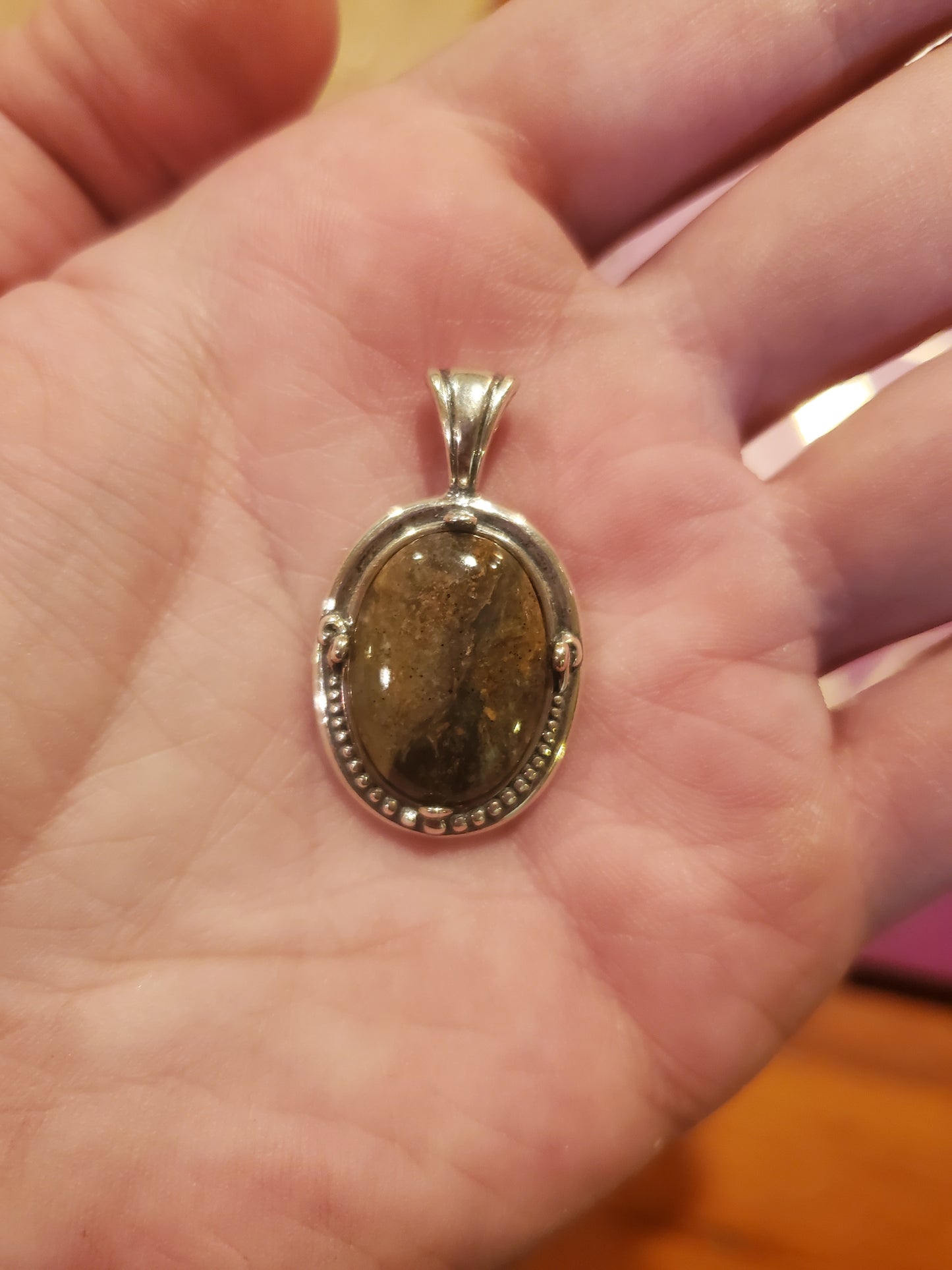 Nevada Moss Agate Necklace Pendant - 18x13mm Cab, Sterling Silver