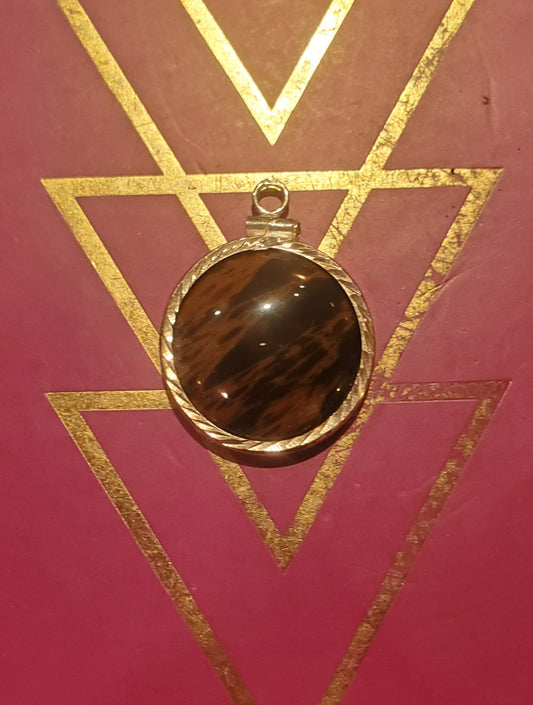 Mahogany Obsidian Rotatable Pendant - 20mm Cab, Sterling Silver Plated Setting