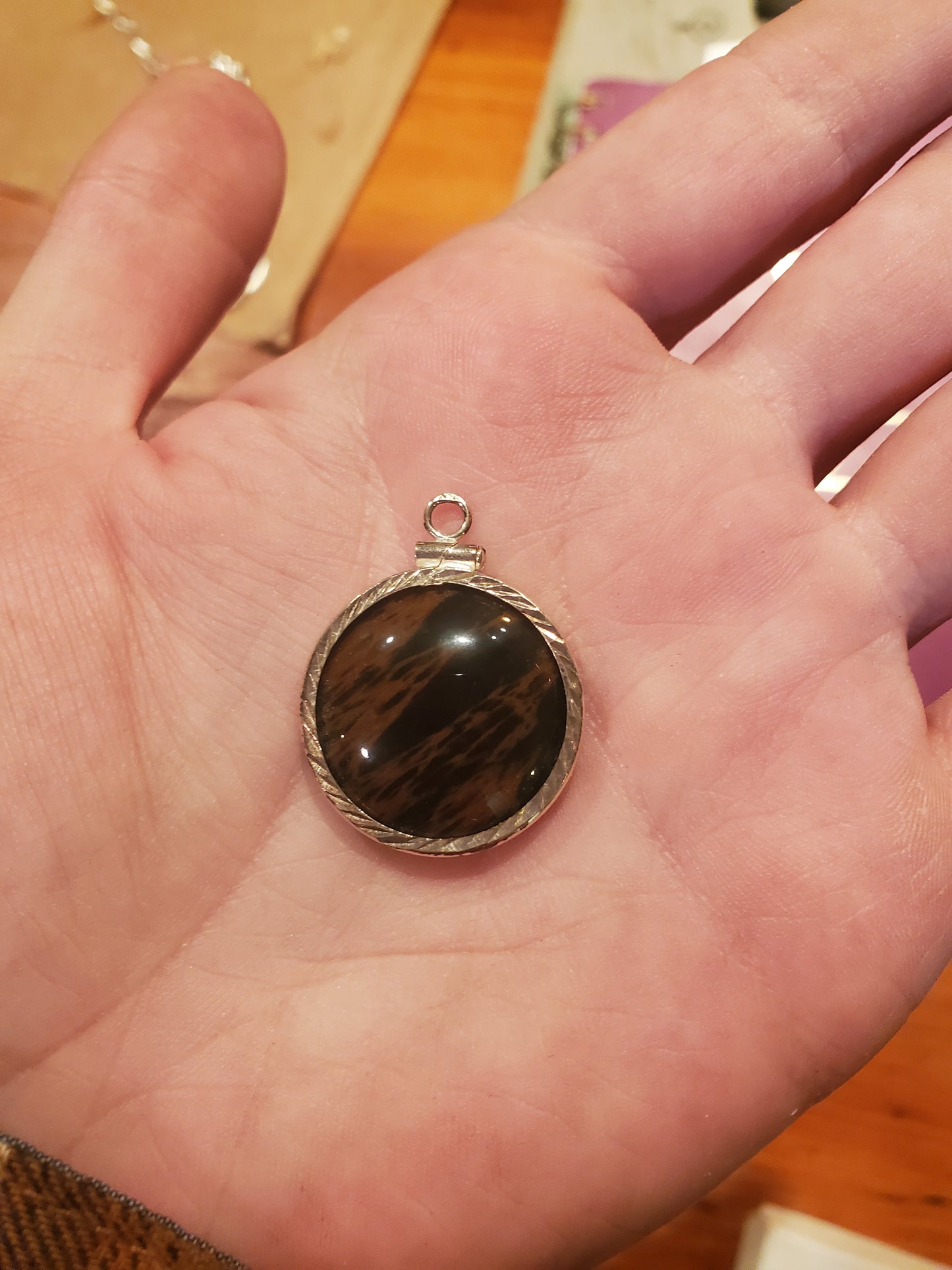 Mahogany Obsidian Rotatable Pendant - 20mm Cab, Sterling Silver Plated Setting