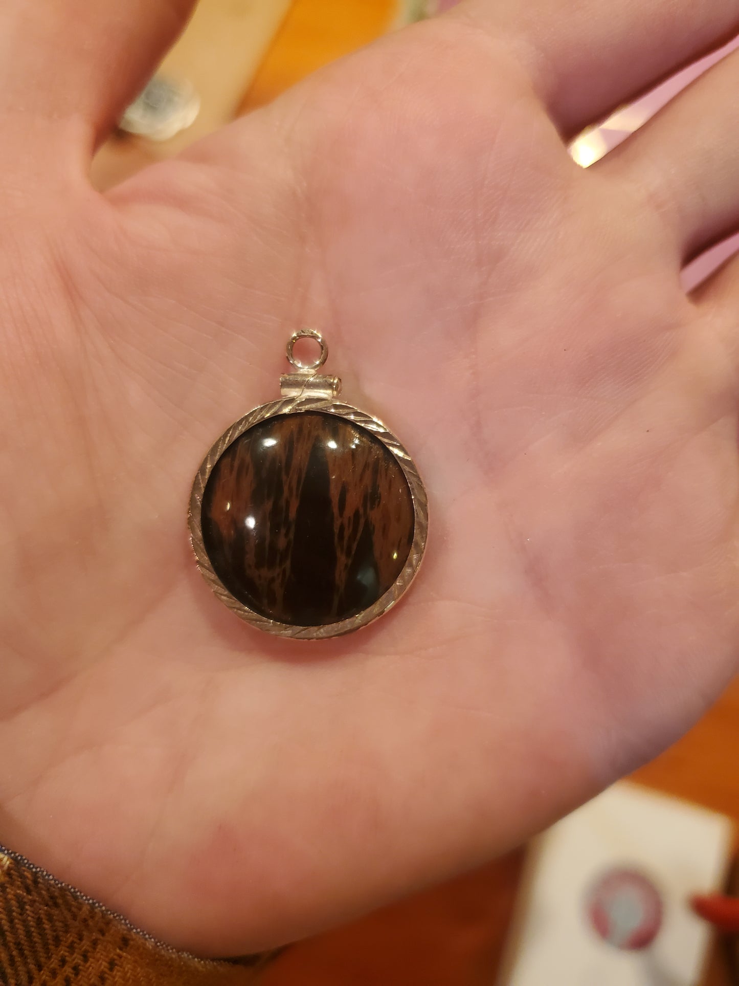 Mahogany Obsidian Rotatable Pendant - 20mm Cab, Sterling Silver Plated Setting