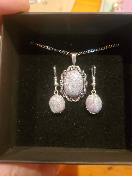 Ruby in Kyanite Necklace and Earring Set - Sterling Silver