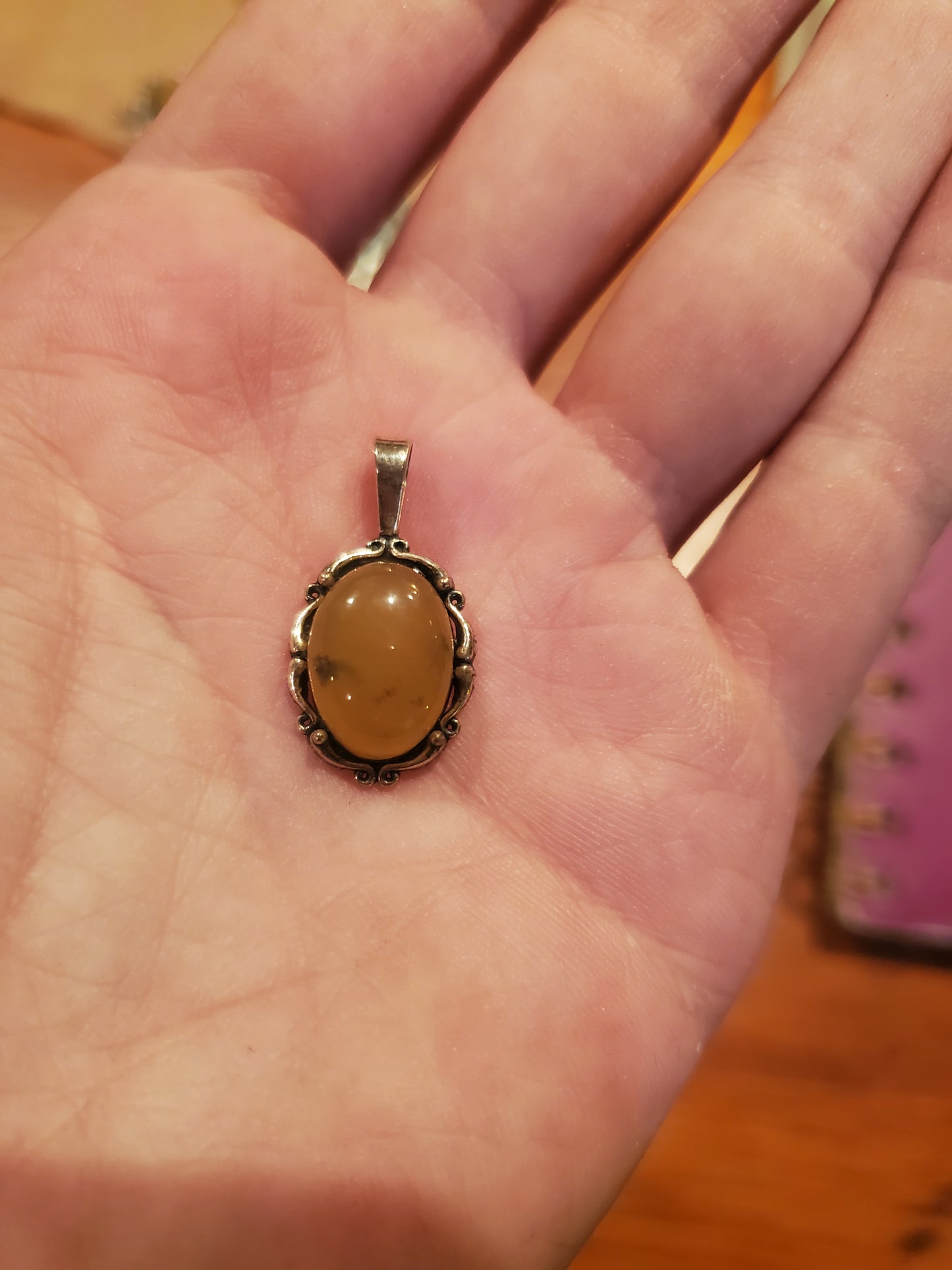 Maryland Orange Agate Pendant - 14x10mm Cab, Sterling Silver