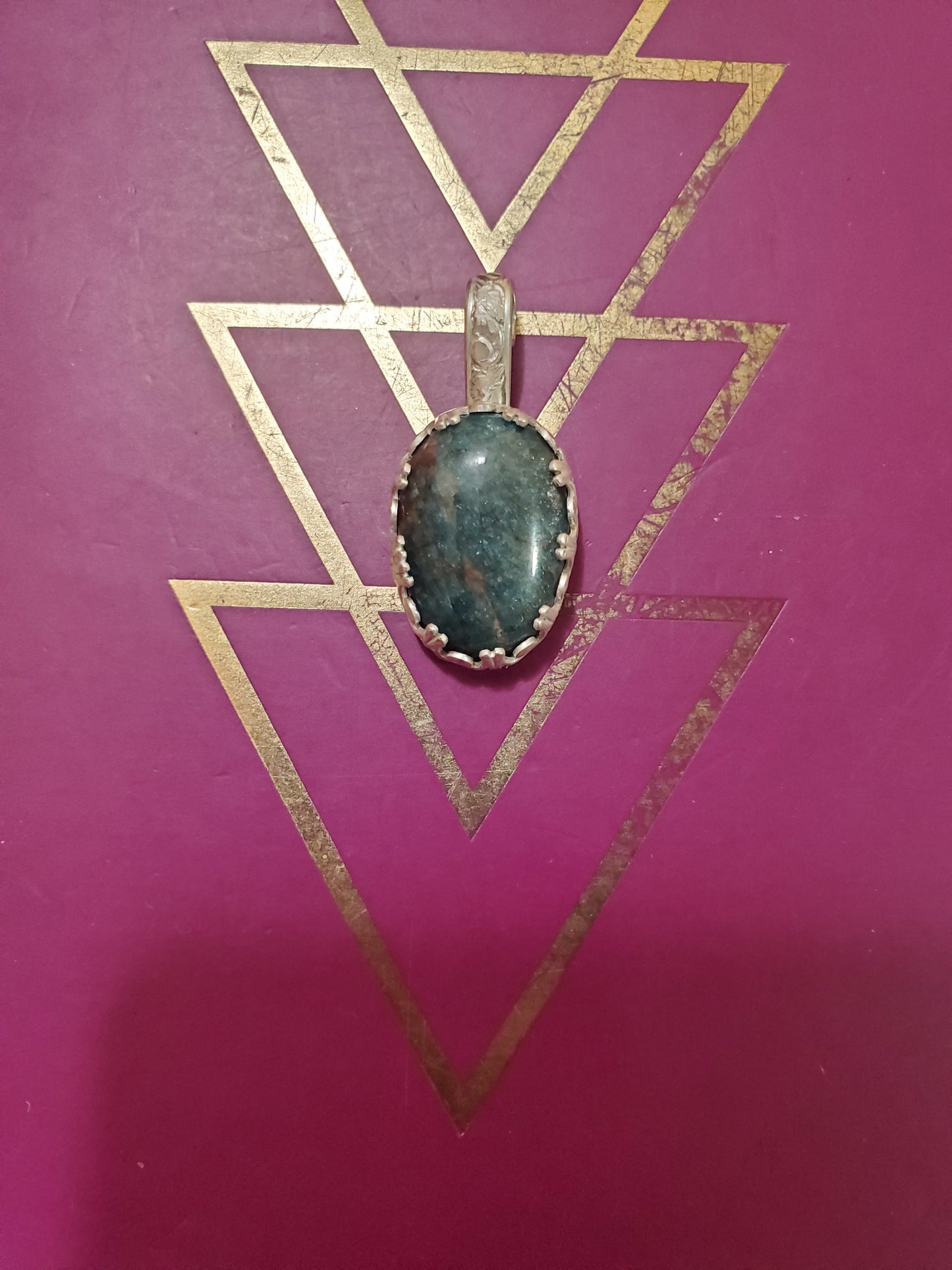 Iridescent Blue Apatite Pendant - 18x13mm Cab, Silver Setting