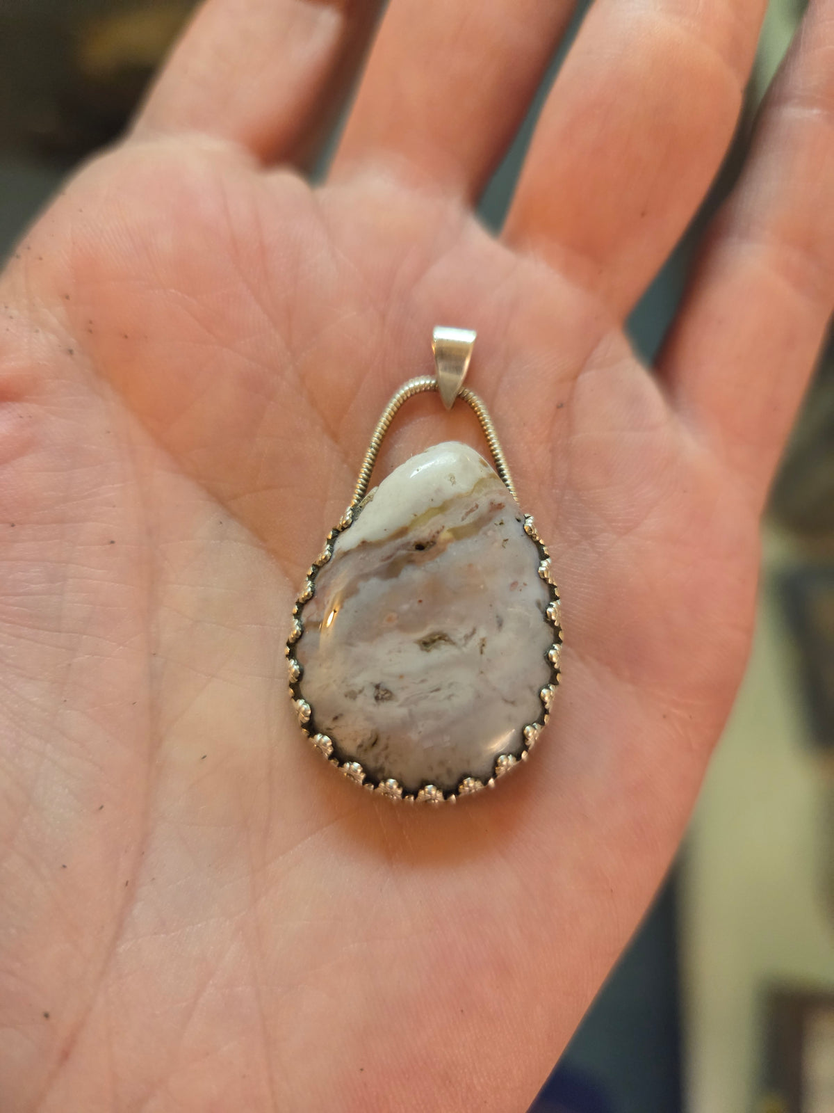 Blackfoot River Jupiter Jasper Pendant with Planetary Engraving - Sterling Silver Smithed