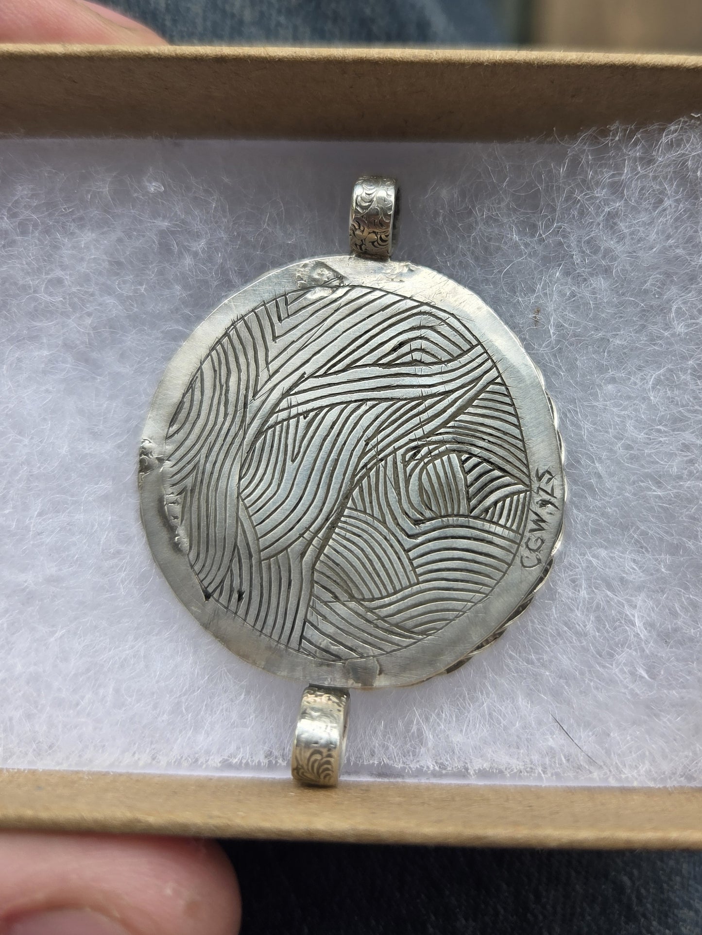 Jasper Necklace Pendant with Abstract Engraving (dual-directionally wearable) - Sterling Silver