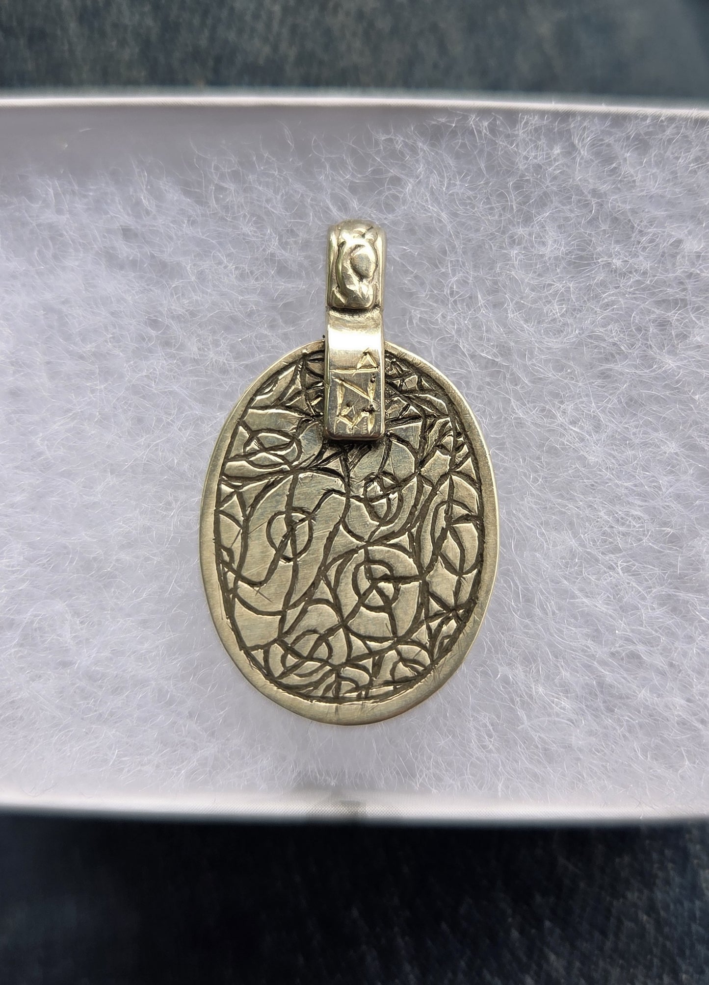 Jupiter Jasper Necklace Pendant with Abstract Design Engraving - Sterling Silver