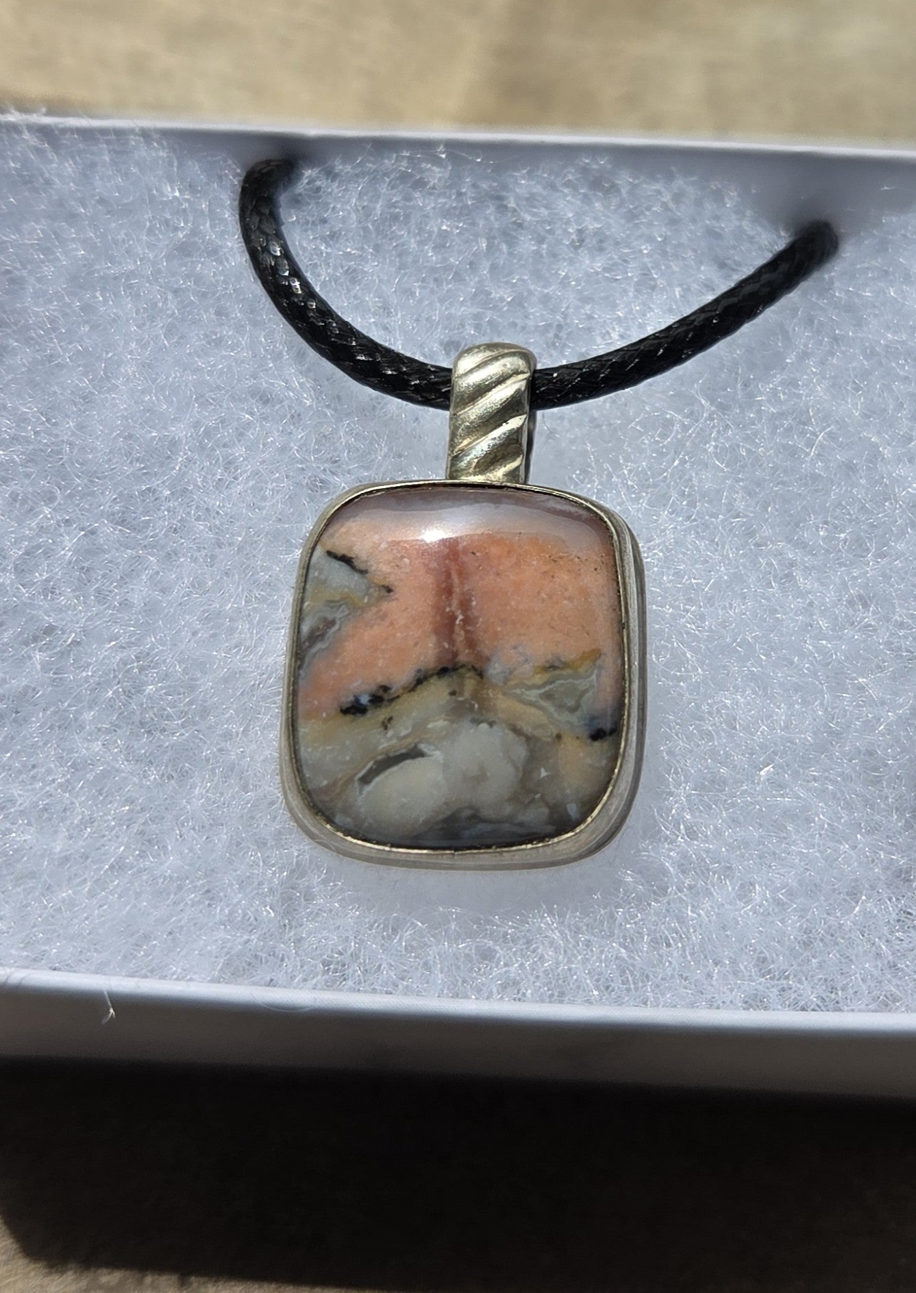 Jasper/Agate Necklace Pendant with T.S. Eliot Quote Engraving - Sterling Silver