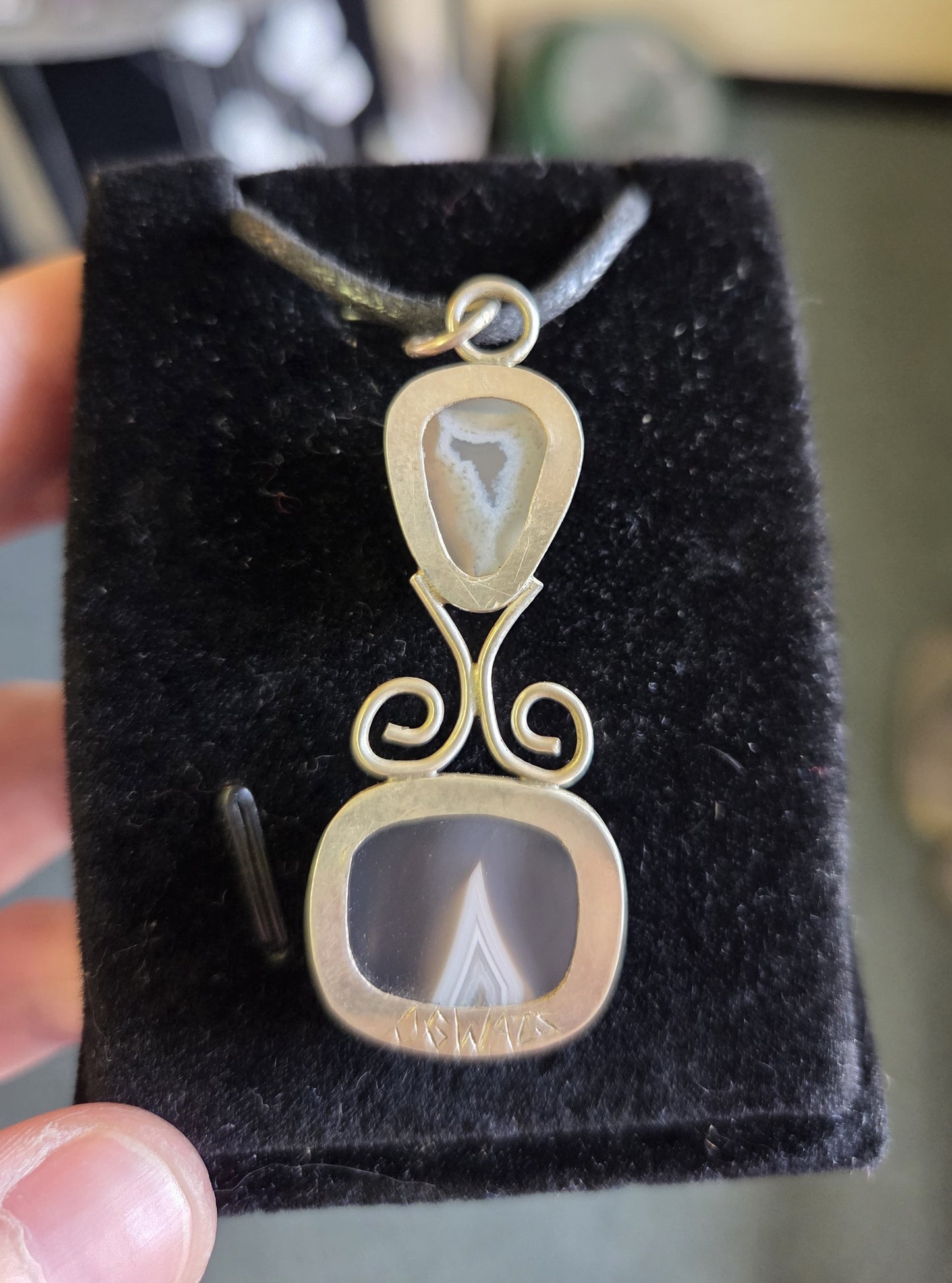 Banded Agate Necklace Pendant - Sterling Silver