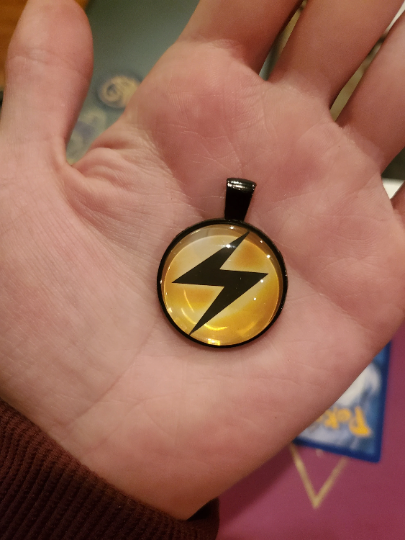 Electric Energy Pendant or Keychain - 25mm Round Video Game Jewelry Accessory