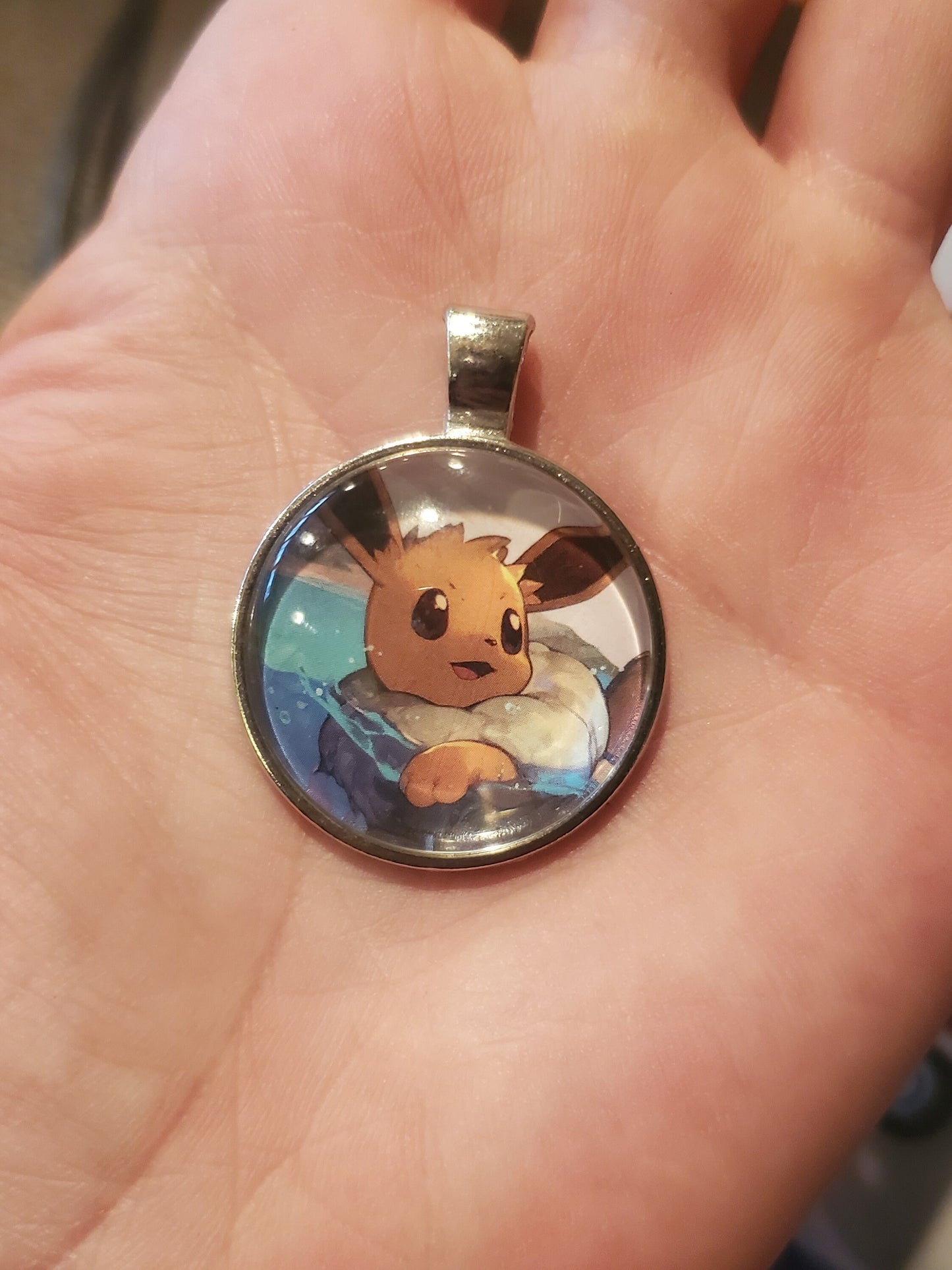 Eevee Pendant or Keychain Bookmark - 25mm Round Video Game Jewelry Accessory
