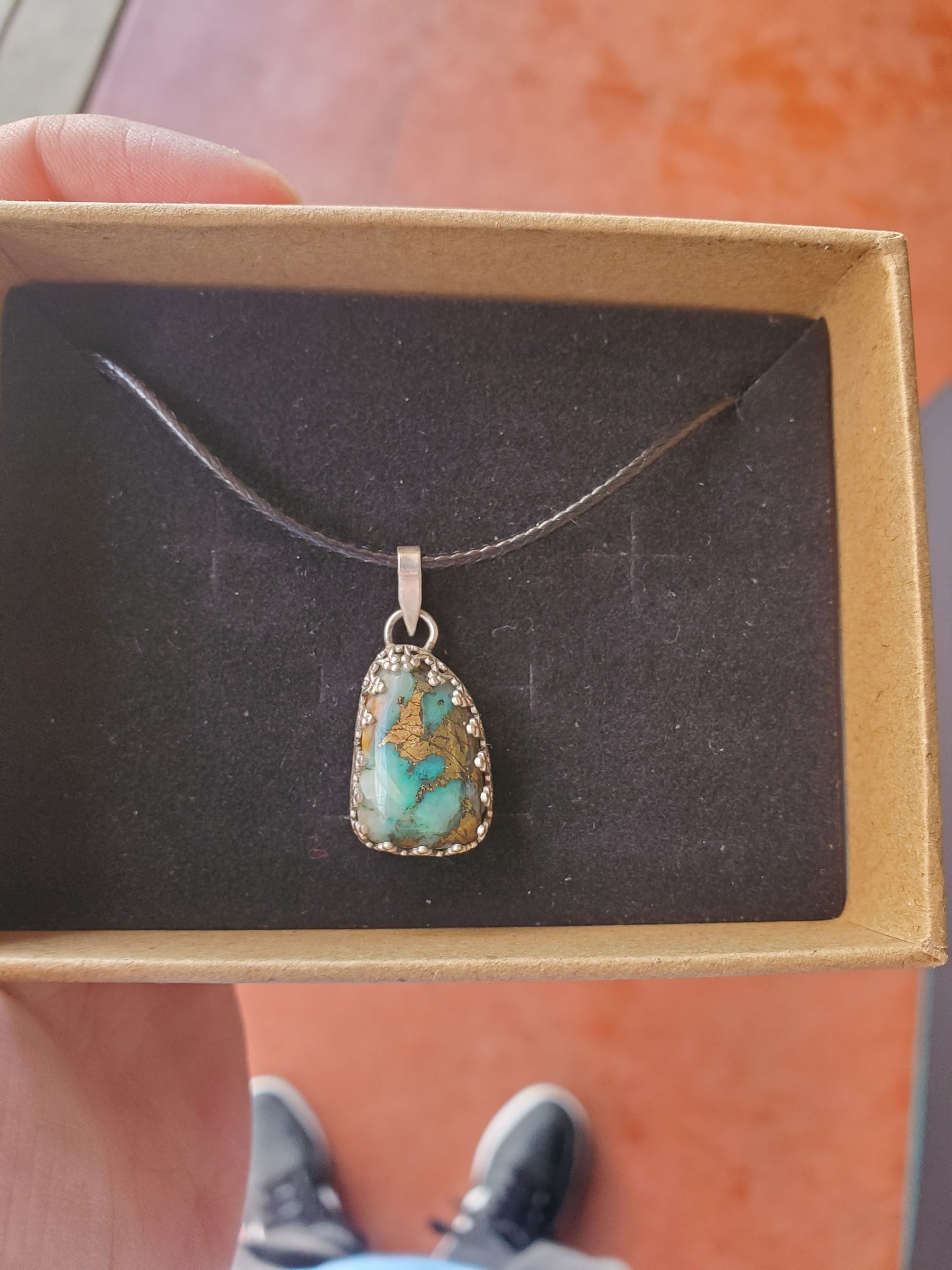 Fool's Gold and Malachite in Quartz, Sterling Silver Smithed Setting