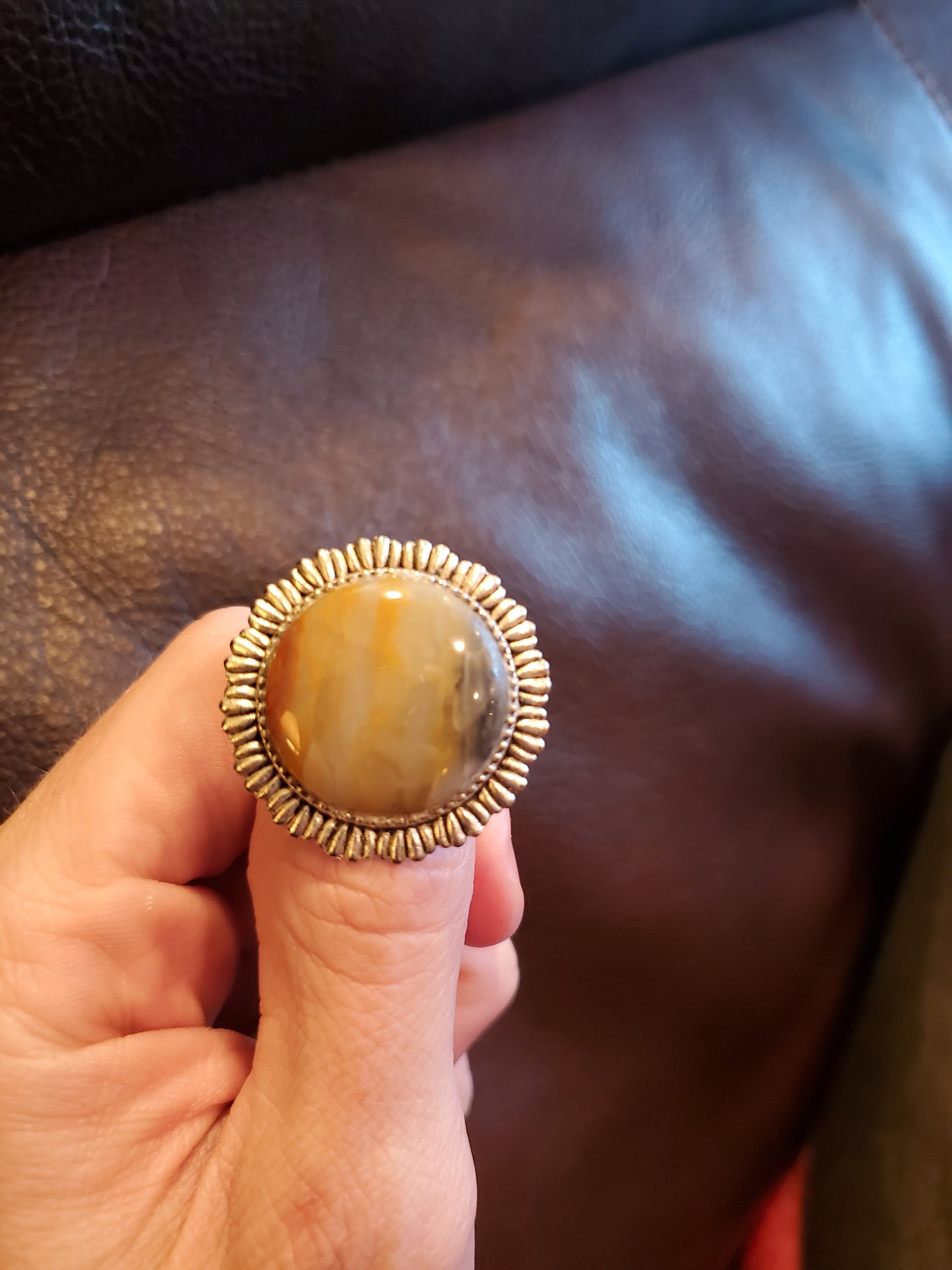 Blackfoot Jasper Adjustable Ring - 20mm Round Cab, Radial Setting