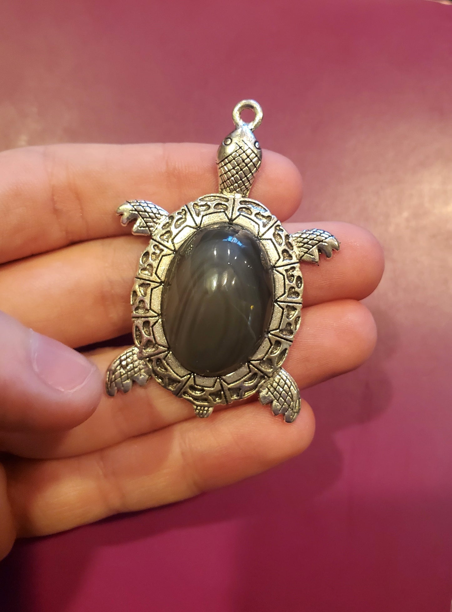 Davis Creek Obsidian Necklace Pendant - 25mm Oval Cab, Turtle Setting