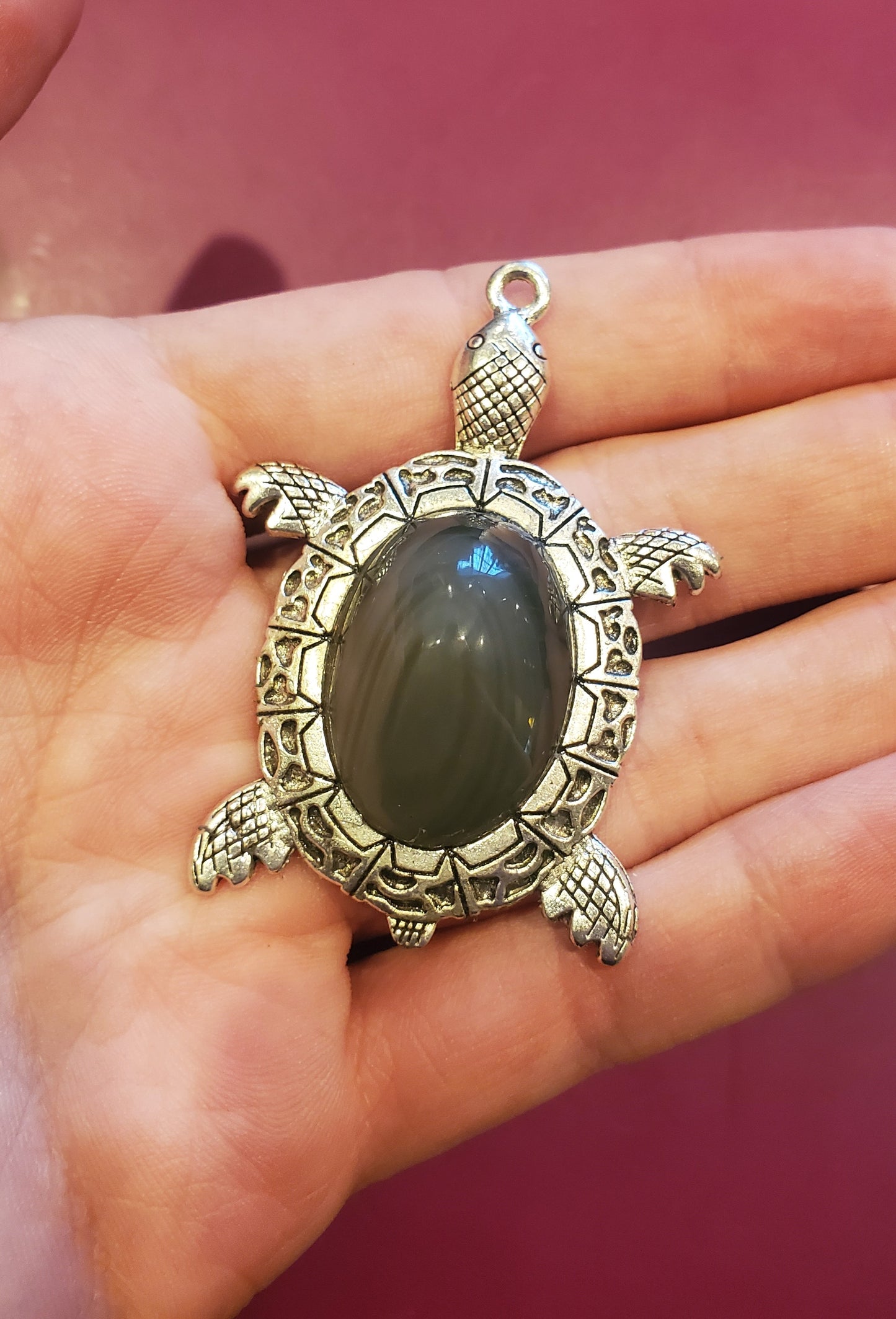 Davis Creek Obsidian Necklace Pendant - 25mm Oval Cab, Turtle Setting