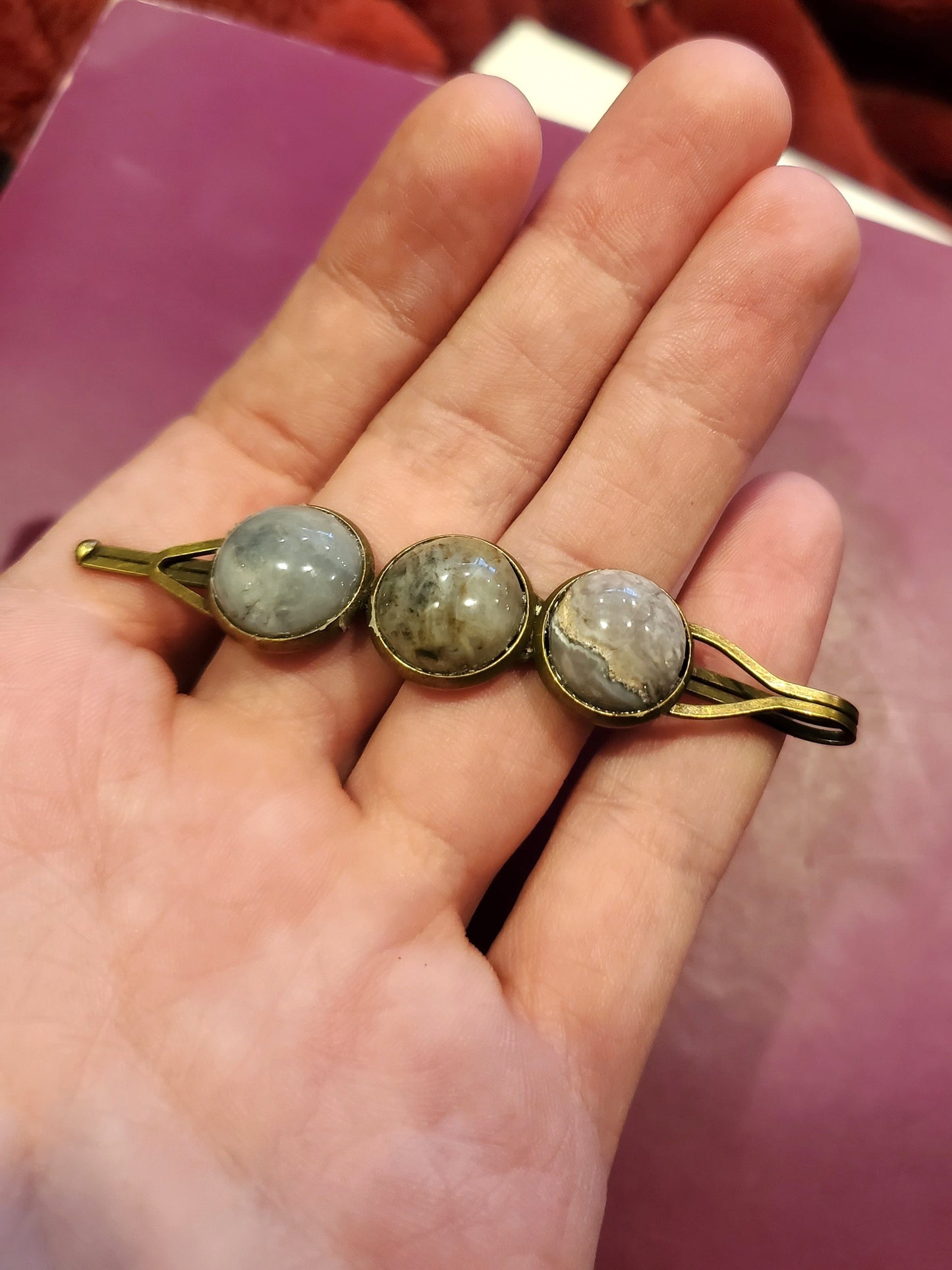 Blackfoot Jasper Triple Cabochon Hair Clip - 12mm Round Cabs