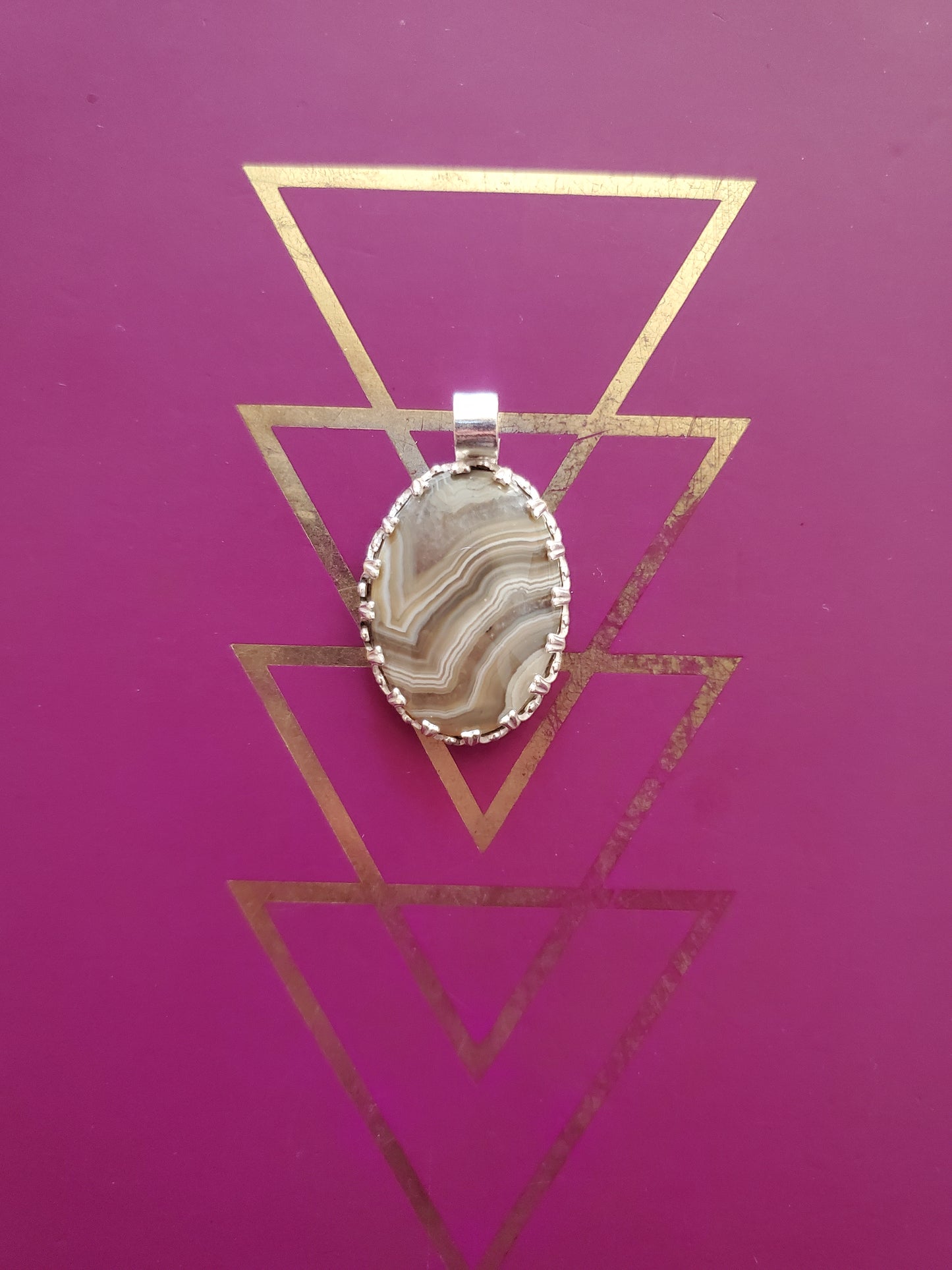 Crazy Lace Agate Pendant, Silver Necklace