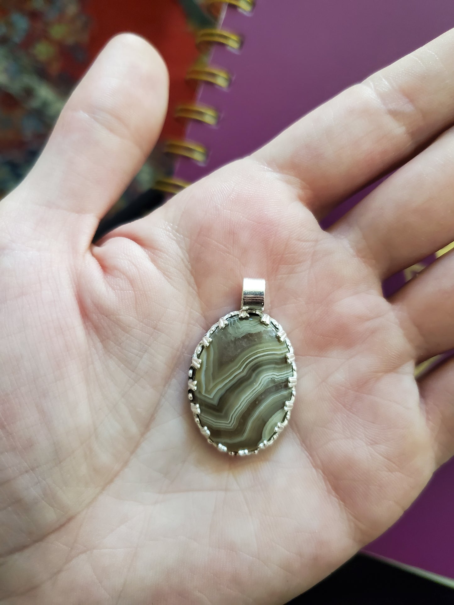 Crazy Lace Agate Pendant, Silver Necklace