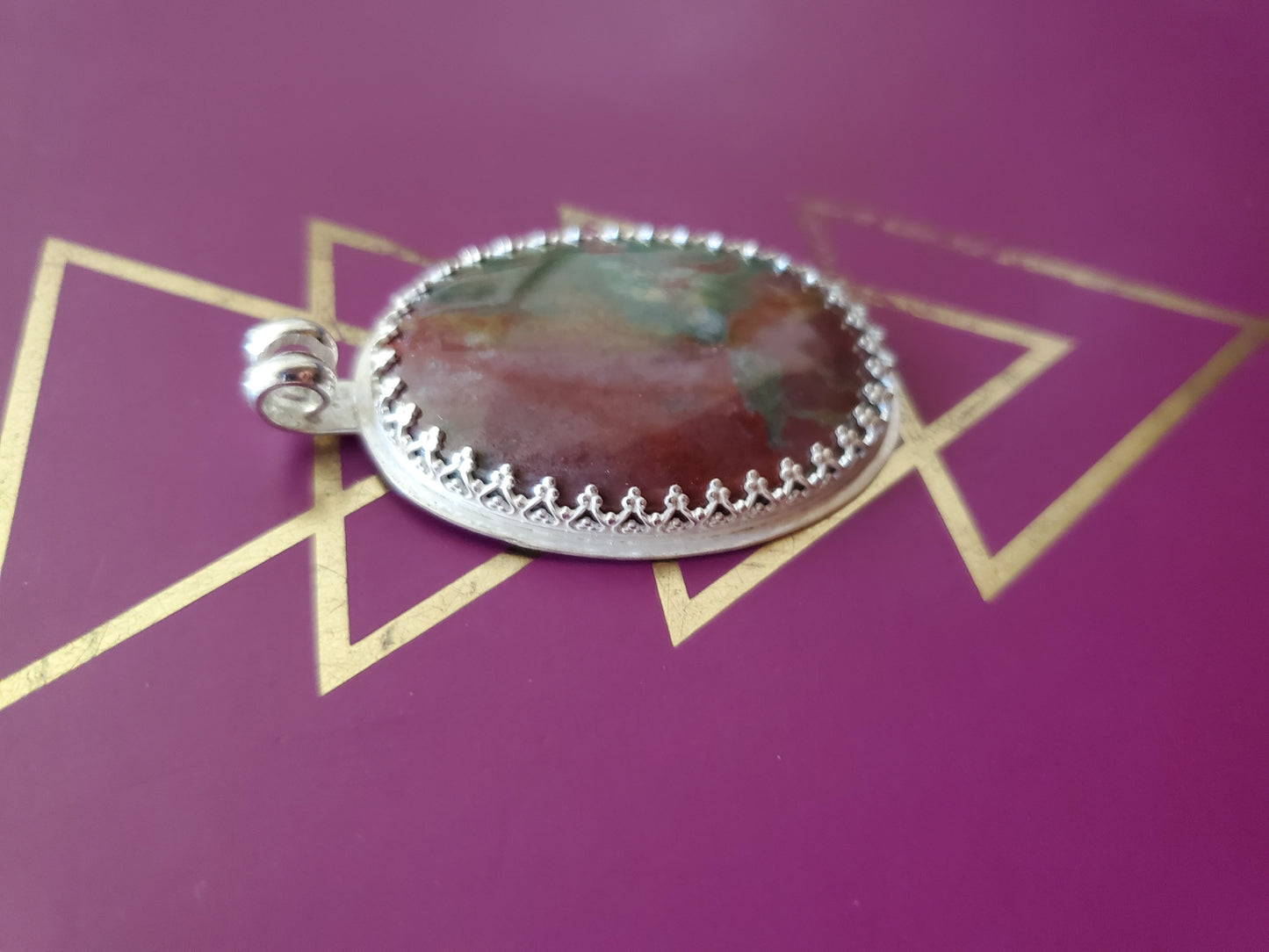 Bloodstone Necklace Pendant, Silver Setting