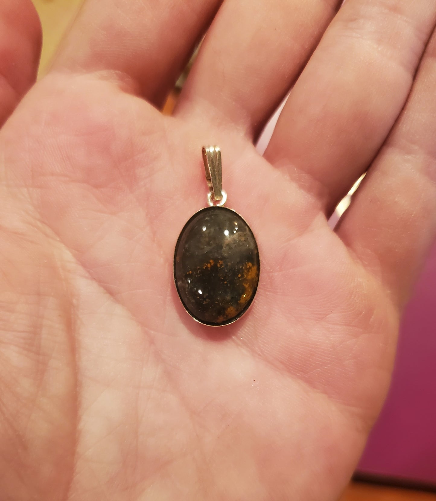 Nevada Moss Agate Necklace Pendant, 18x13mm Cab, Silver Setting