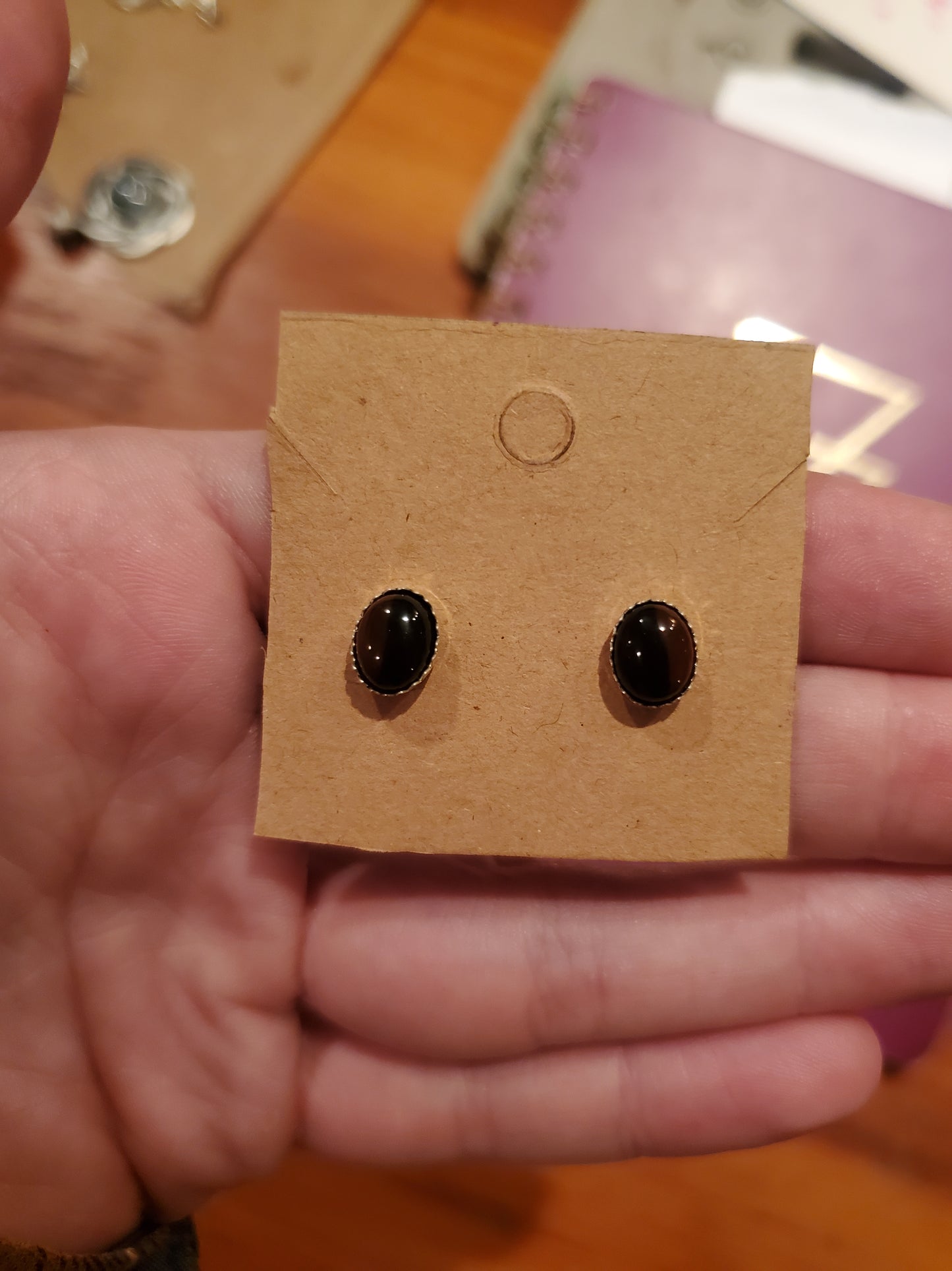 Bicolor Mahogany Obsidian Earrings, 10mm Cabs, Silver Settings