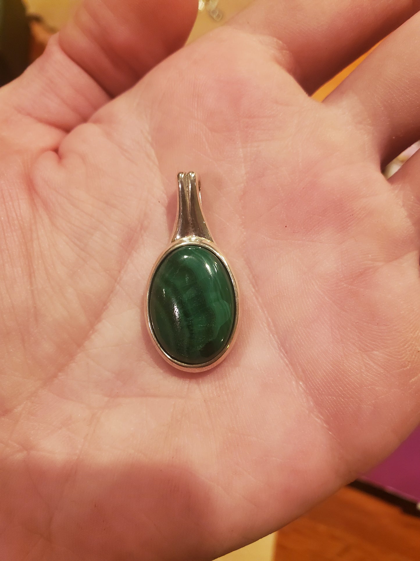 Iridescent Malachite Necklace Pendant - 18x13mm Cab, Sterling Silver Setting