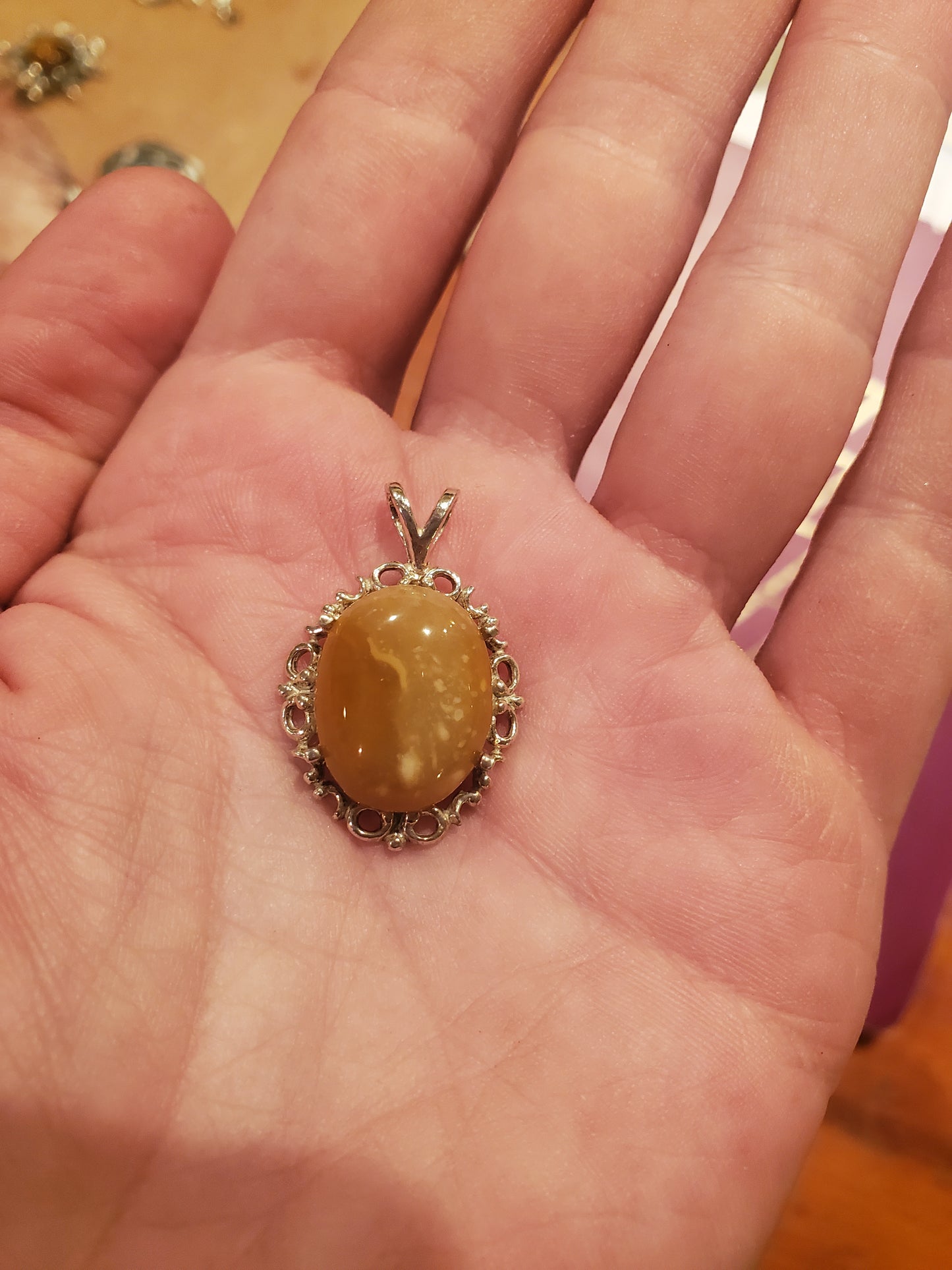 French Agate Pendant, 18x13mm Cab, Sterling Silver Setting