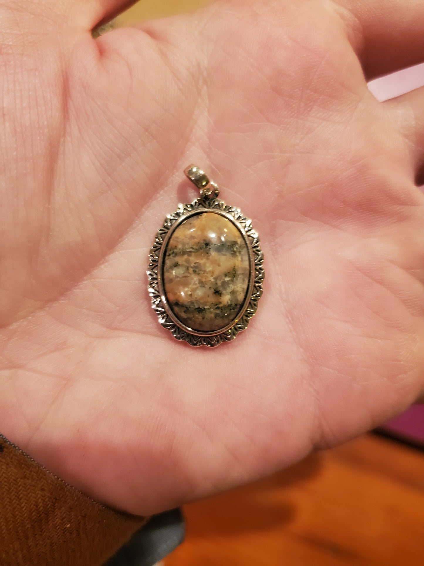 Outer Banks Feldspar with Smokey Quartz - 18x13mm Cab, Sterling Silver Setting