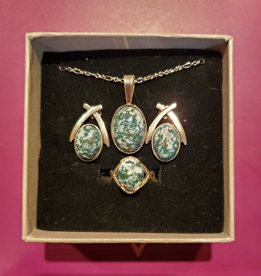 Idaho Moss Agate Full Jewelry Set - Sterling Silver