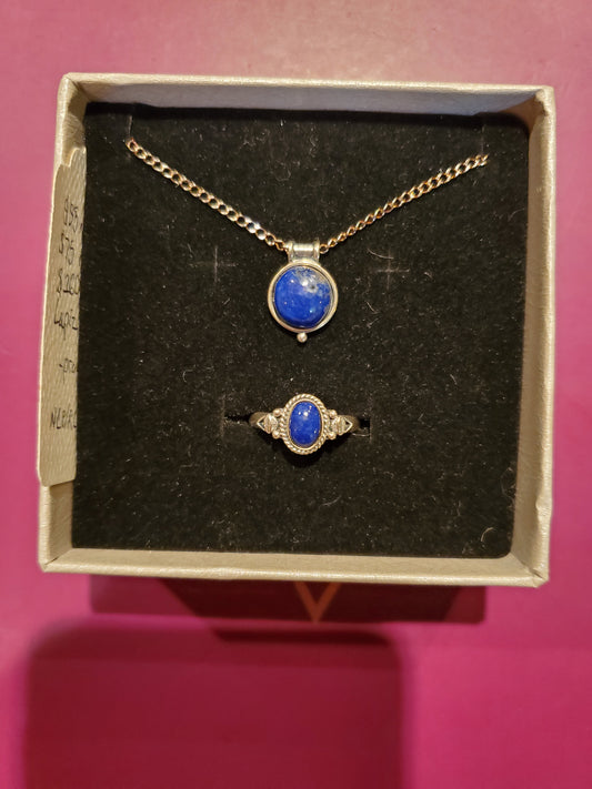 Lapis Lazuli Necklace and Ring Set - Sterling Silver