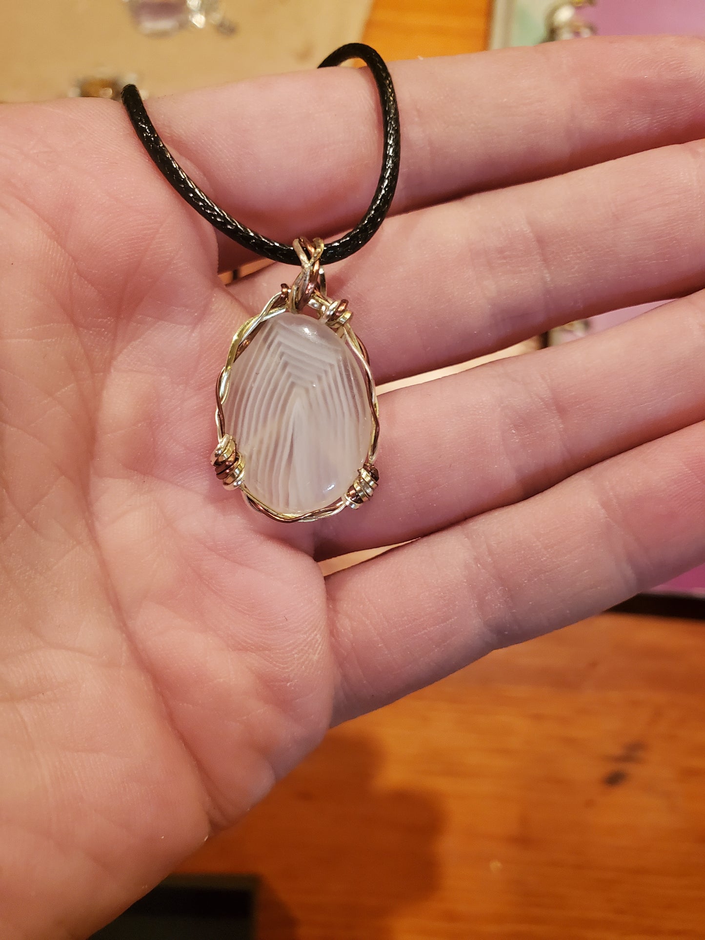 Wire Wrapped Banded Agate Pendant