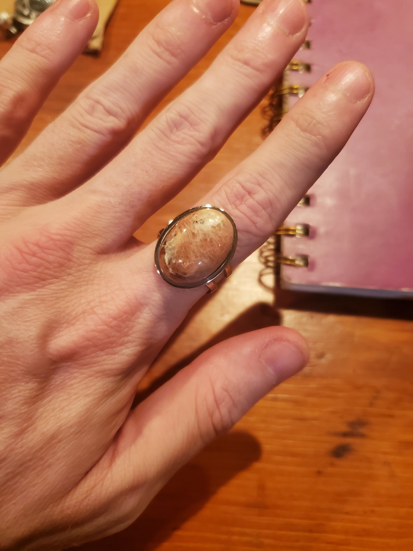 Outer Banks Feldspar Ring - 18x13mm Cab, Adjustable Alloy Ring