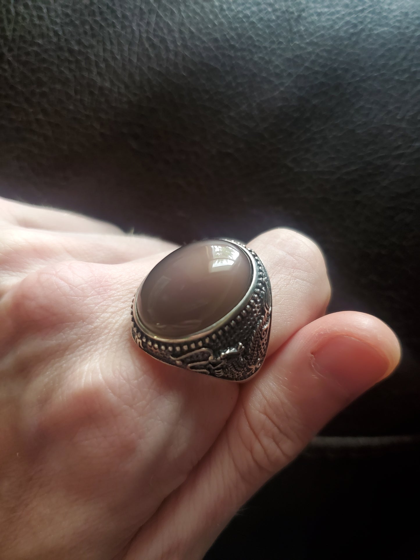 Pink Rainbow Obsidian Adjustable Ring - Sterling Silver