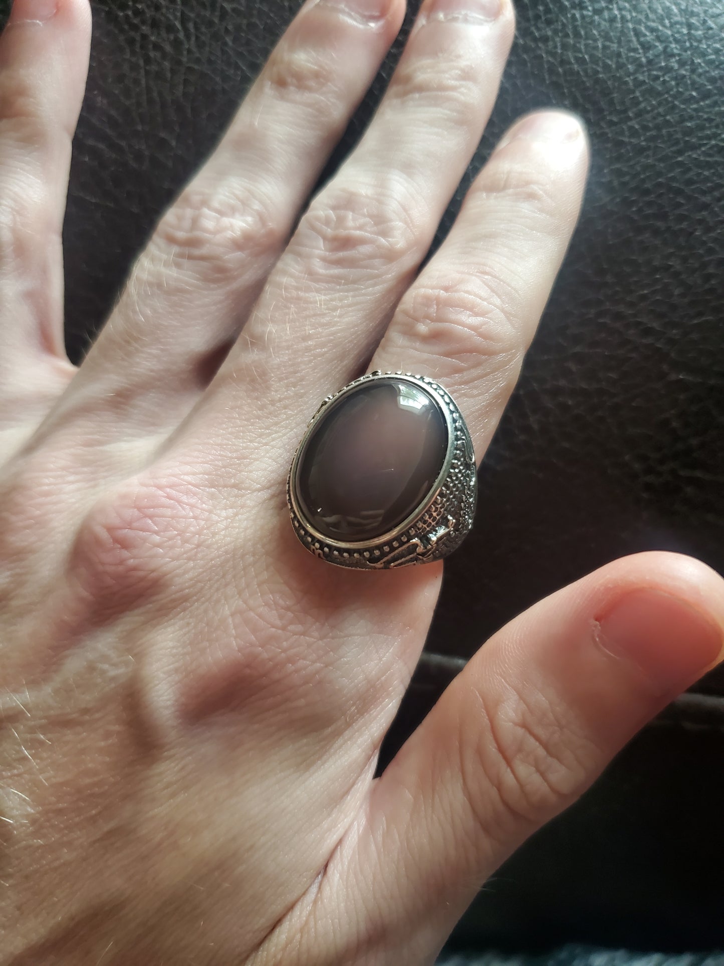 Pink Rainbow Obsidian Adjustable Ring - Sterling Silver