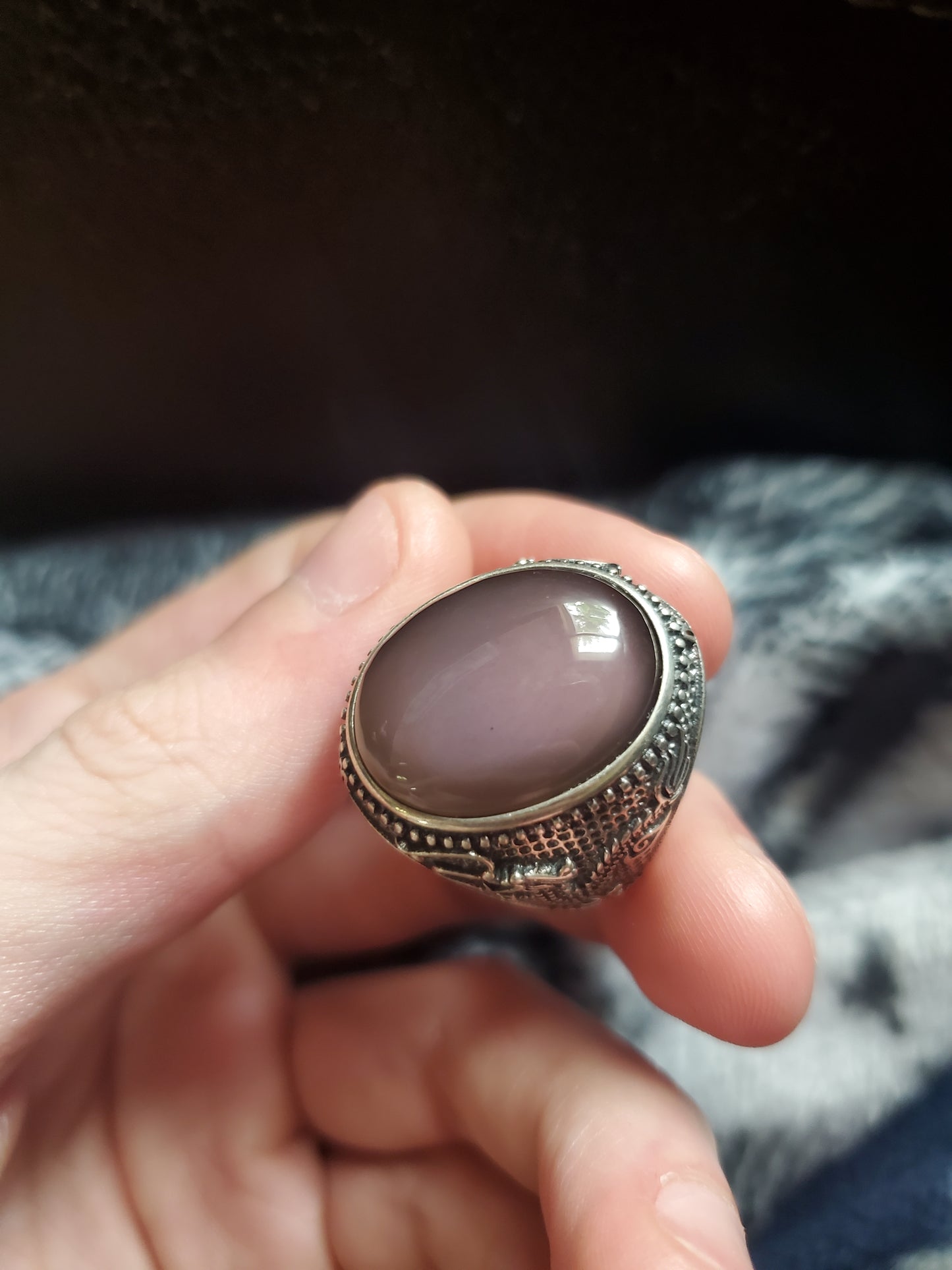 Pink Rainbow Obsidian Adjustable Ring - Sterling Silver