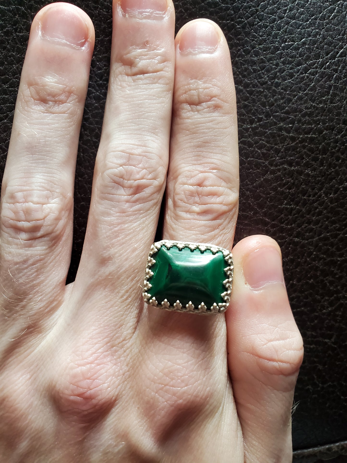 Malachite Ring, Size 11 - Sterling Silver Smithed Setting