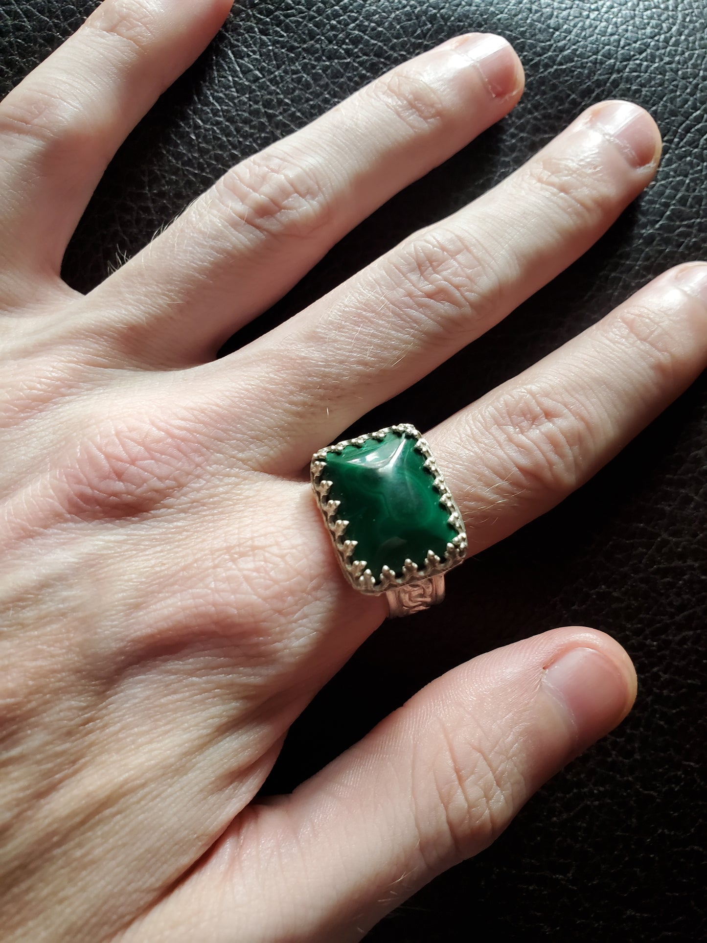 Malachite Ring, Size 11 - Sterling Silver Smithed Setting