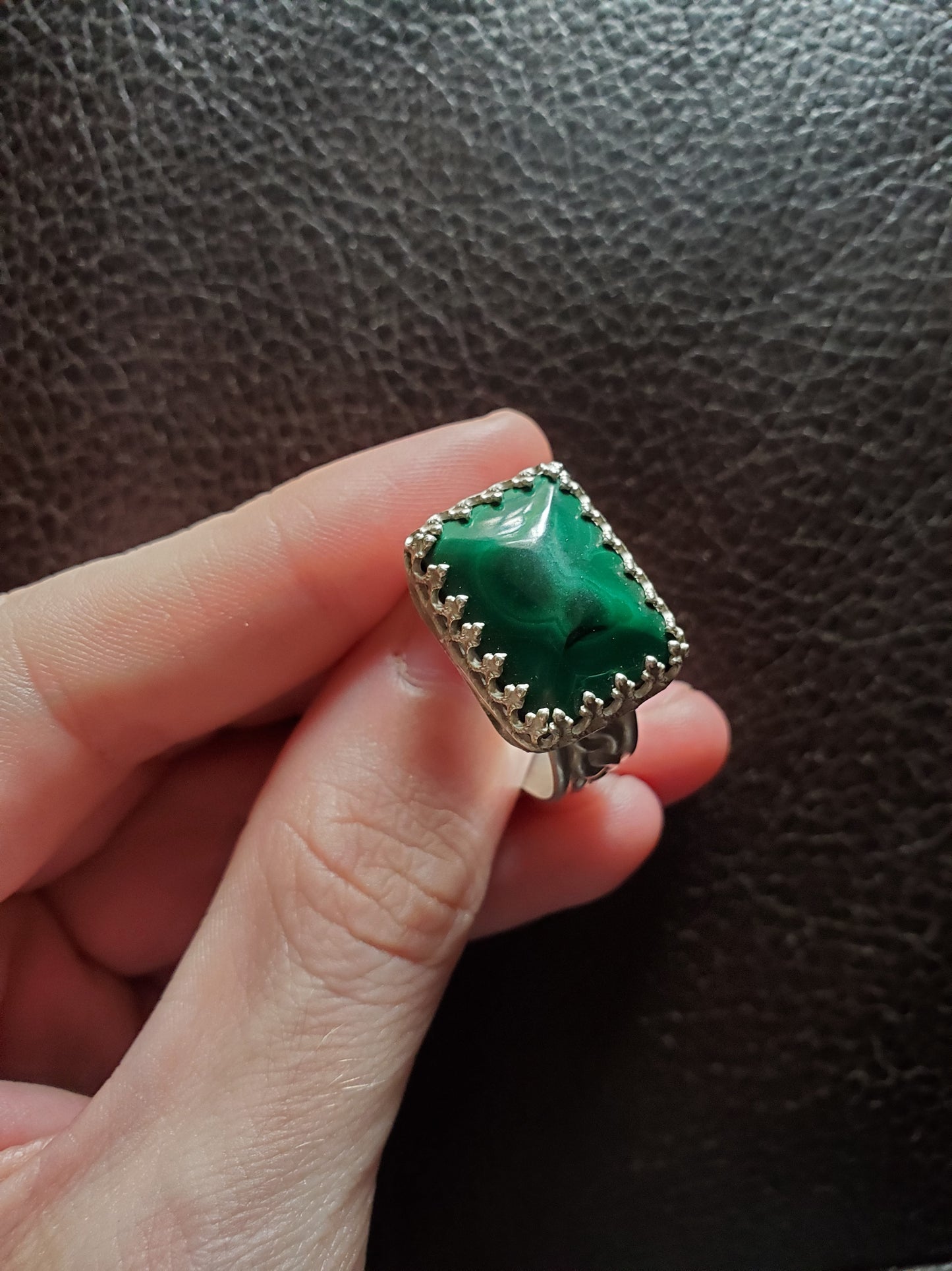 Malachite Ring, Size 11 - Sterling Silver Smithed Setting