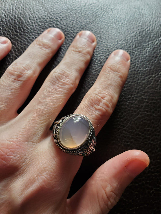 Banded Agate Adjustable Ring - Sterling Silver