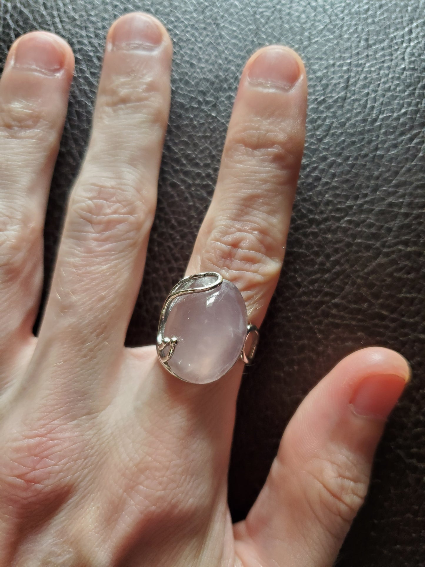 Purple Flourite Adjustable Ring - Sterling Silver