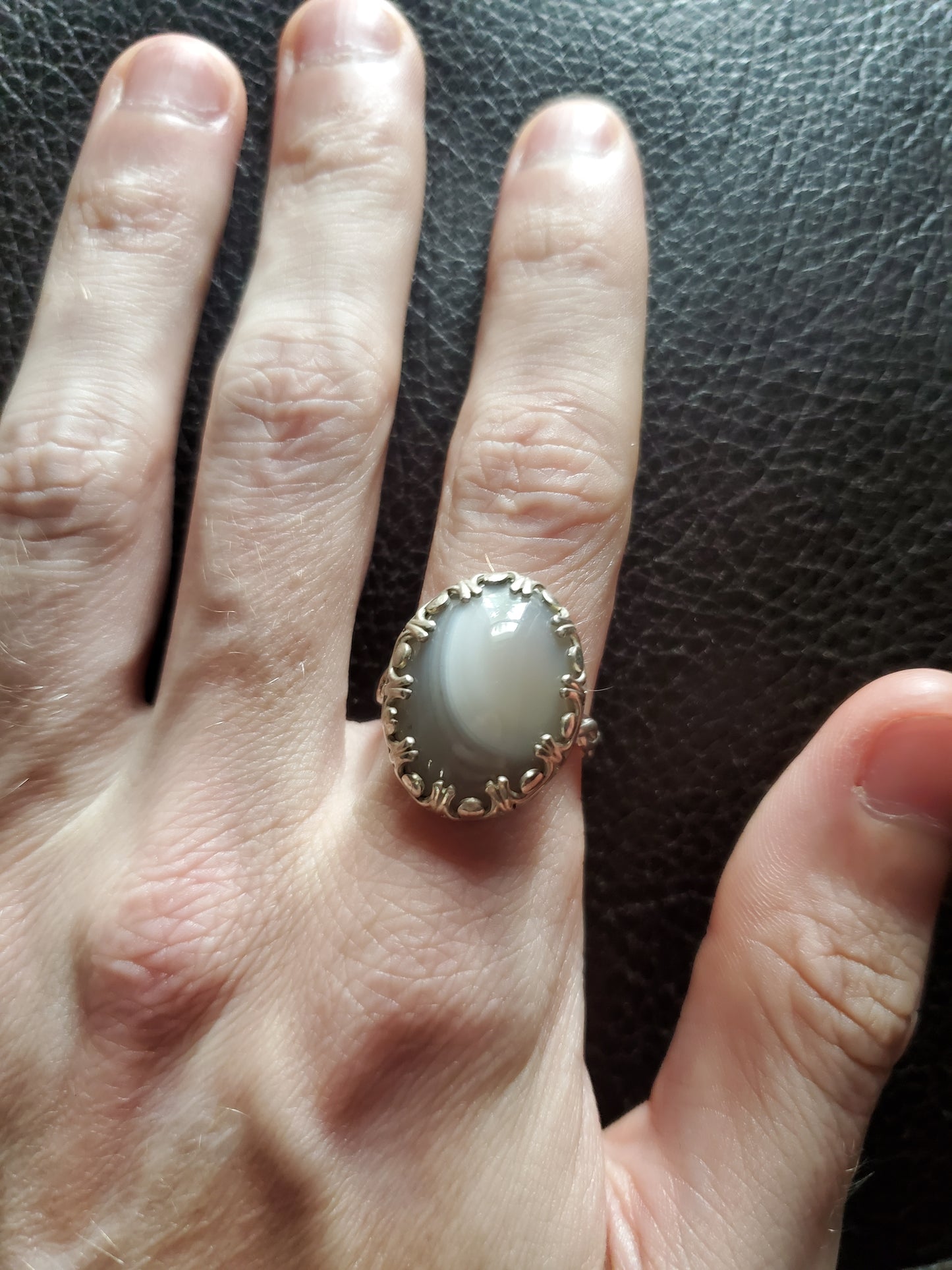 Waterline Agate Ring - Size 9, Sterling Silver Smithed Setting