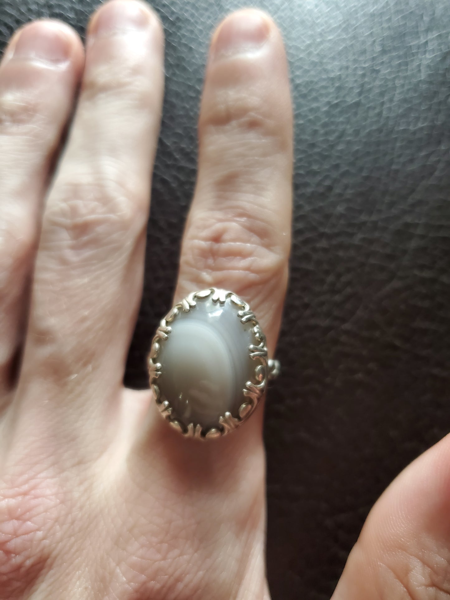 Waterline Agate Ring - Size 9, Sterling Silver Smithed Setting