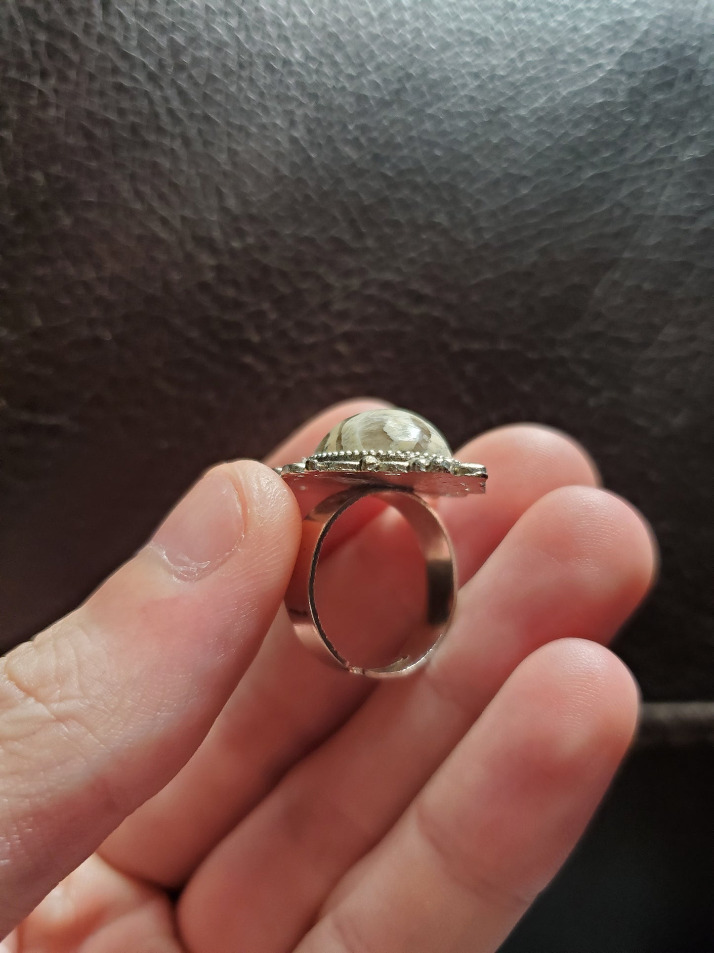 Smokey Quartz in Pegmatite Ring - Adjustable Size - Non-Silver Alloy