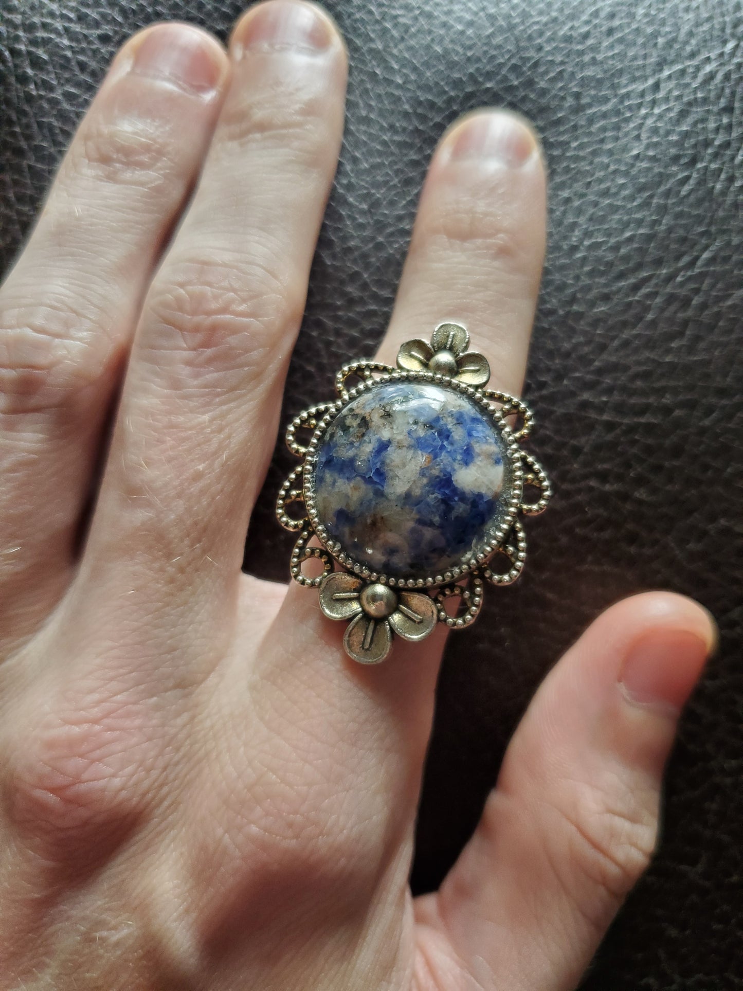 Lapis Lazuli Ring - Adjustable Size - Alloy Setting